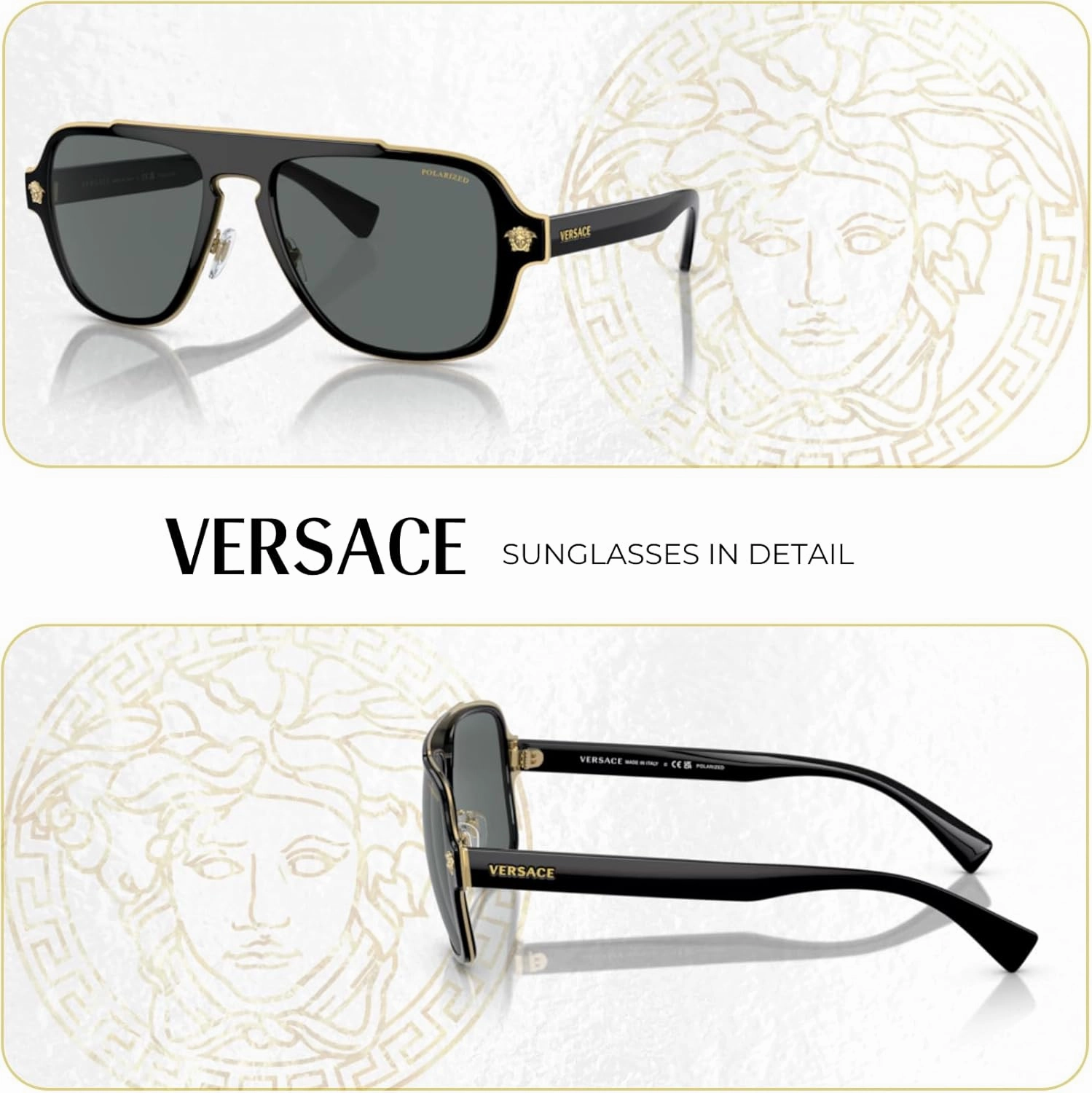 Versace VE2199 MEDUSA CHARM Square Sunglasses For Men   BUNDLE with Designer iWear Eyewear Care Kit