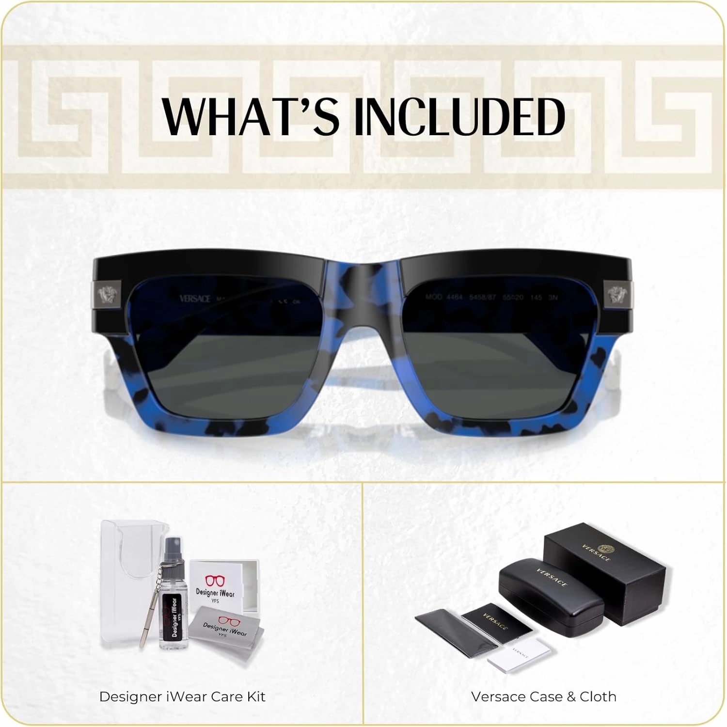Versace VE4464 Rectangular Sunglasses for Men   BUNDLE With Designer iWear Complimentary Eyewear Kit