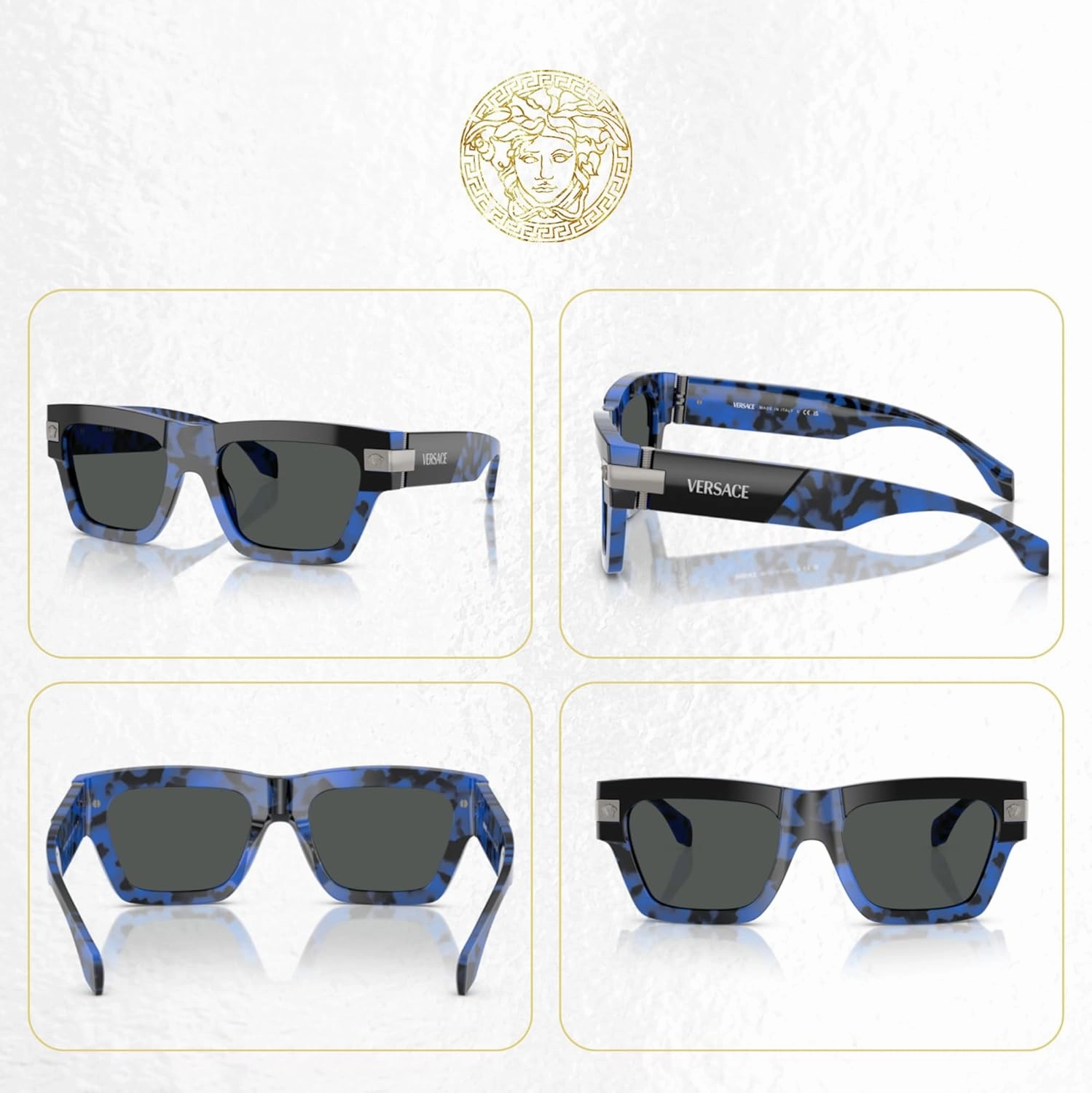 Versace VE4464 Rectangular Sunglasses for Men   BUNDLE With Designer iWear Complimentary Eyewear Kit