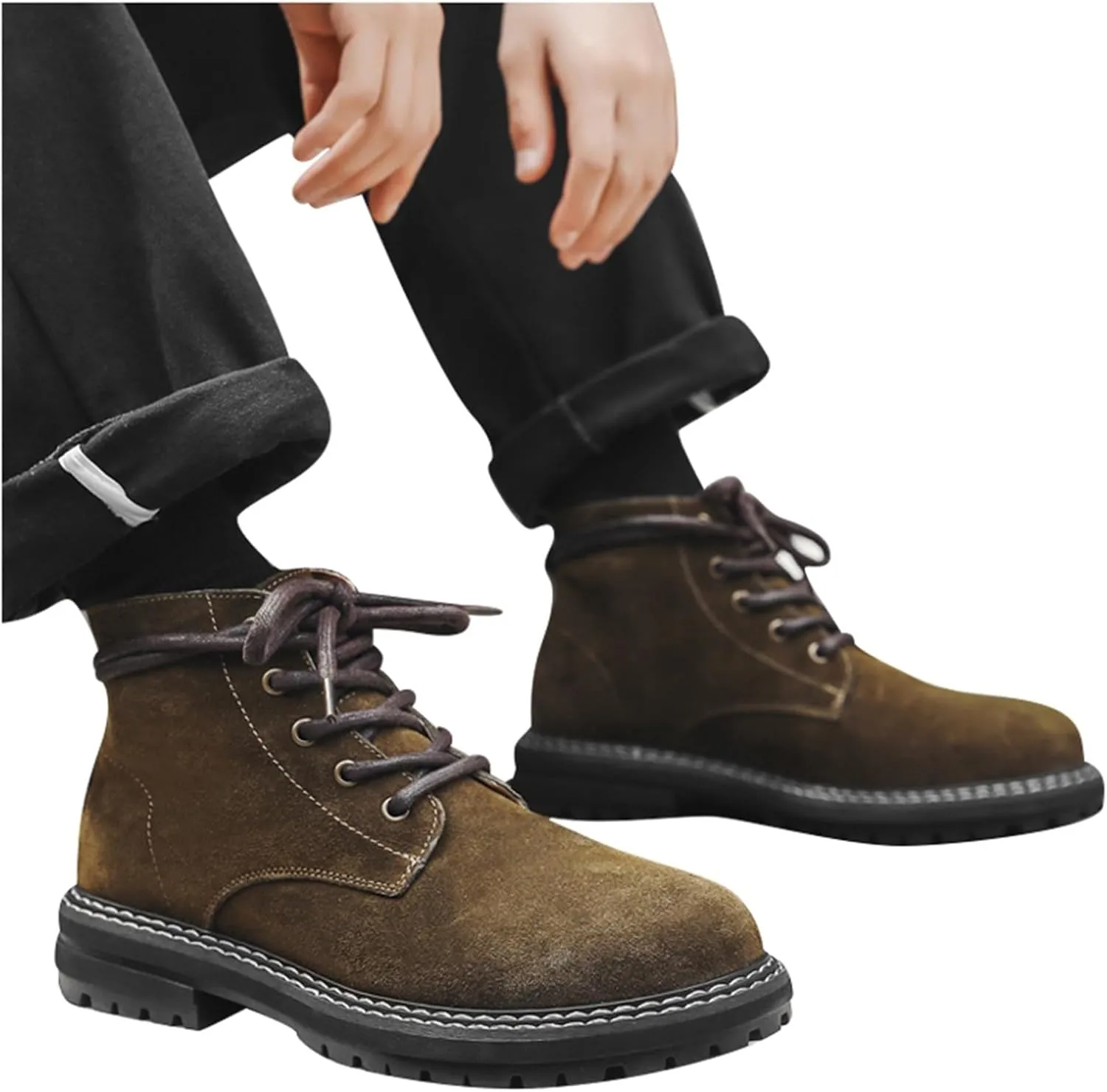 Versatile Men's Classic Durable Work Motorcycle Footwear Fashionable Round Toe Boots Mens Slip on Boots Winter