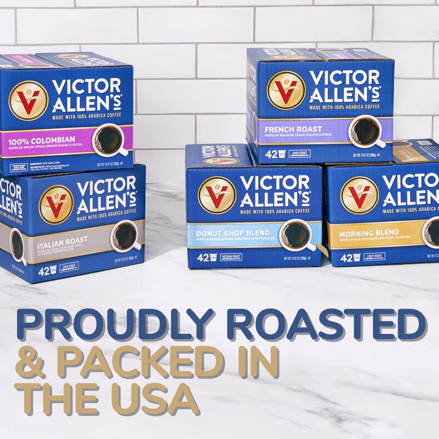 Victor Allen's Coffee Variety Pack (Morning Blend, 100% Colombian, Donut Shop Blend, French Roast), 42 Count, Single Serve Coffee Pods for Keurig K-Cup Brewers
