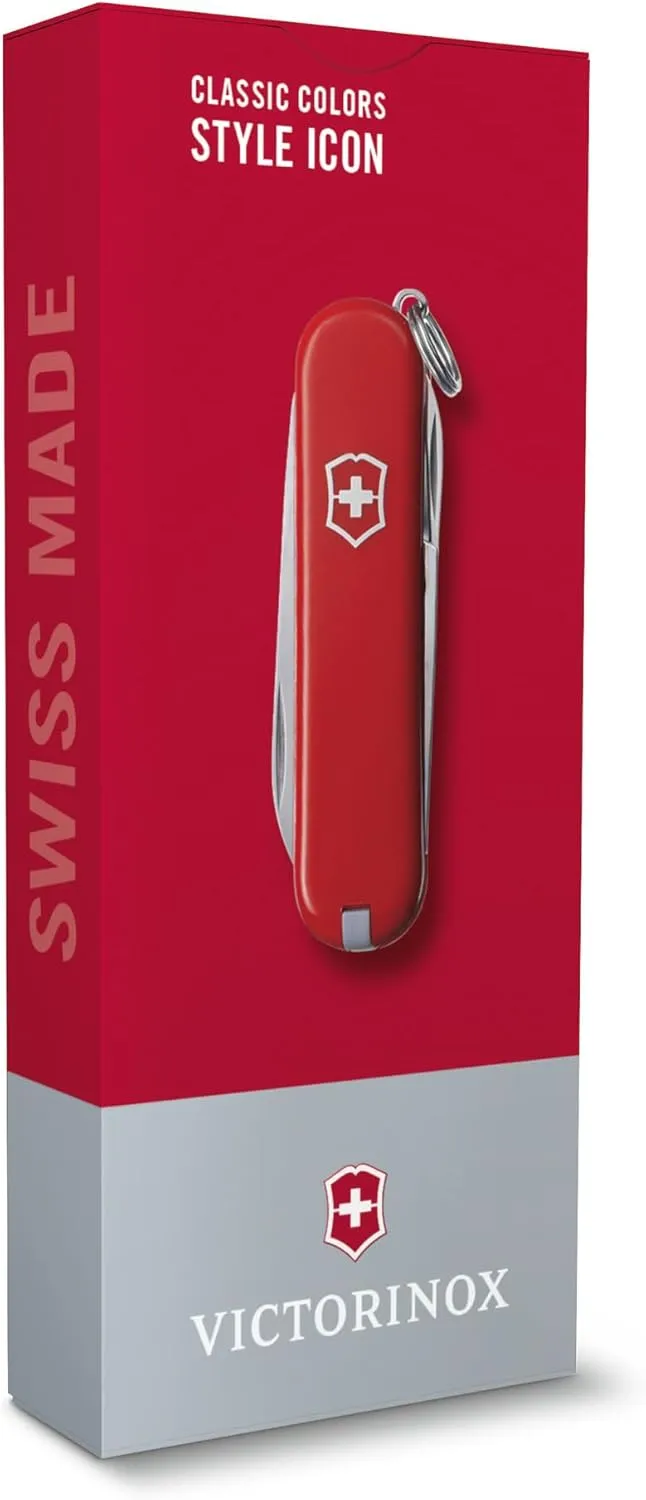Victorinox Classic SD Swiss Army Knife, Compact, 7 Functions, Swiss Made Pocket Knife with Small Blade, Screwdriver and Key Ring - Style Icon (Red)