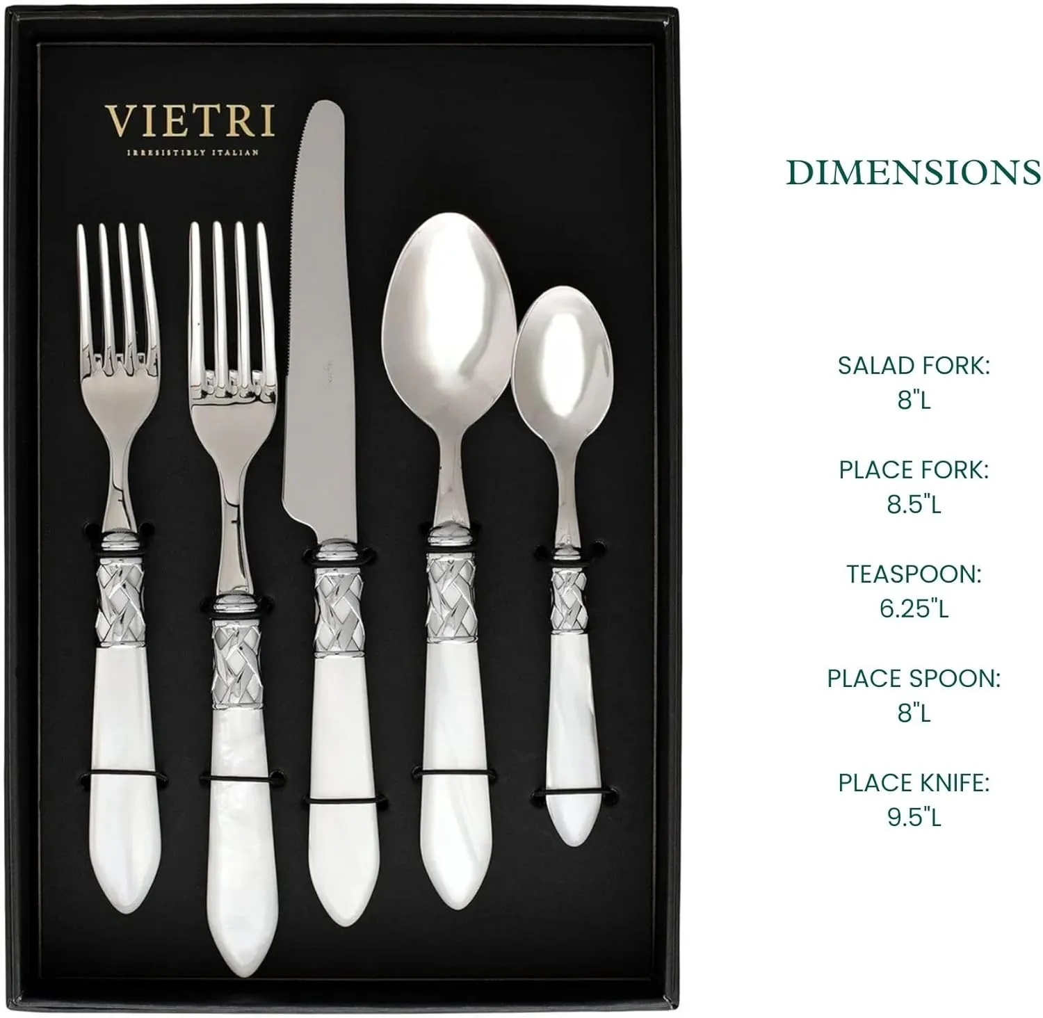 Vietri Aladdin Brilliant White 5-Piece Place Setting, 18/10 Stainless Steel Forks Spoons & Knife