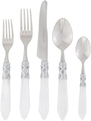 Vietri Aladdin Brilliant White 5-Piece Place Setting, 18/10 Stainless Steel Forks Spoons & Knife