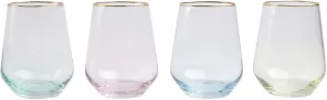 Vietri Rainbow Assorted Stemless Wine Glasses, Set of 4, 14 oz, Wine Glasses, Modern Glassware