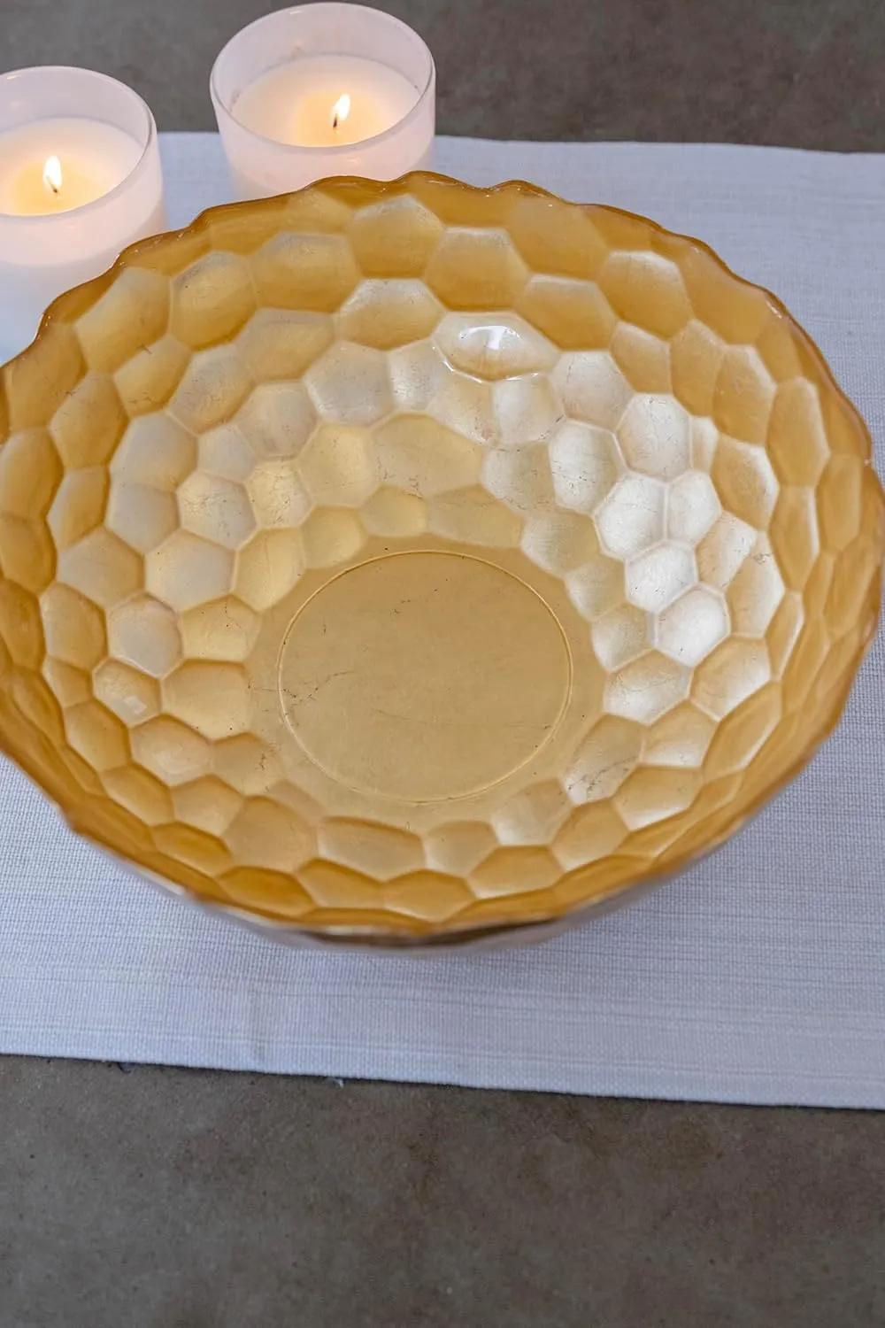 Vietri Rufolo Glass Gold Honeycomb Large Bowl, Decorative Dish, Fruit & Candy Bowl for Office/Home