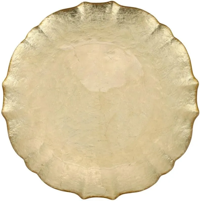 Vietri Viva Baroque Glass Gold Dinner Plate Elegant Handcrafted Glass Tableware Durable Design - 10.5 Inch Gold