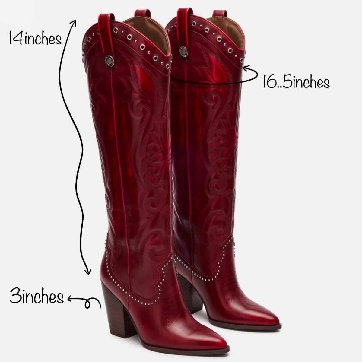 Vintage Embroidered Cowboy Boots Women Knee High Western Boots Suede High Chunky Stacked Heel Pointed Toe Tall Cowgirl Boots Satin Studded Combat Boot Pull On Fall Winter Dressy 4-11 M US