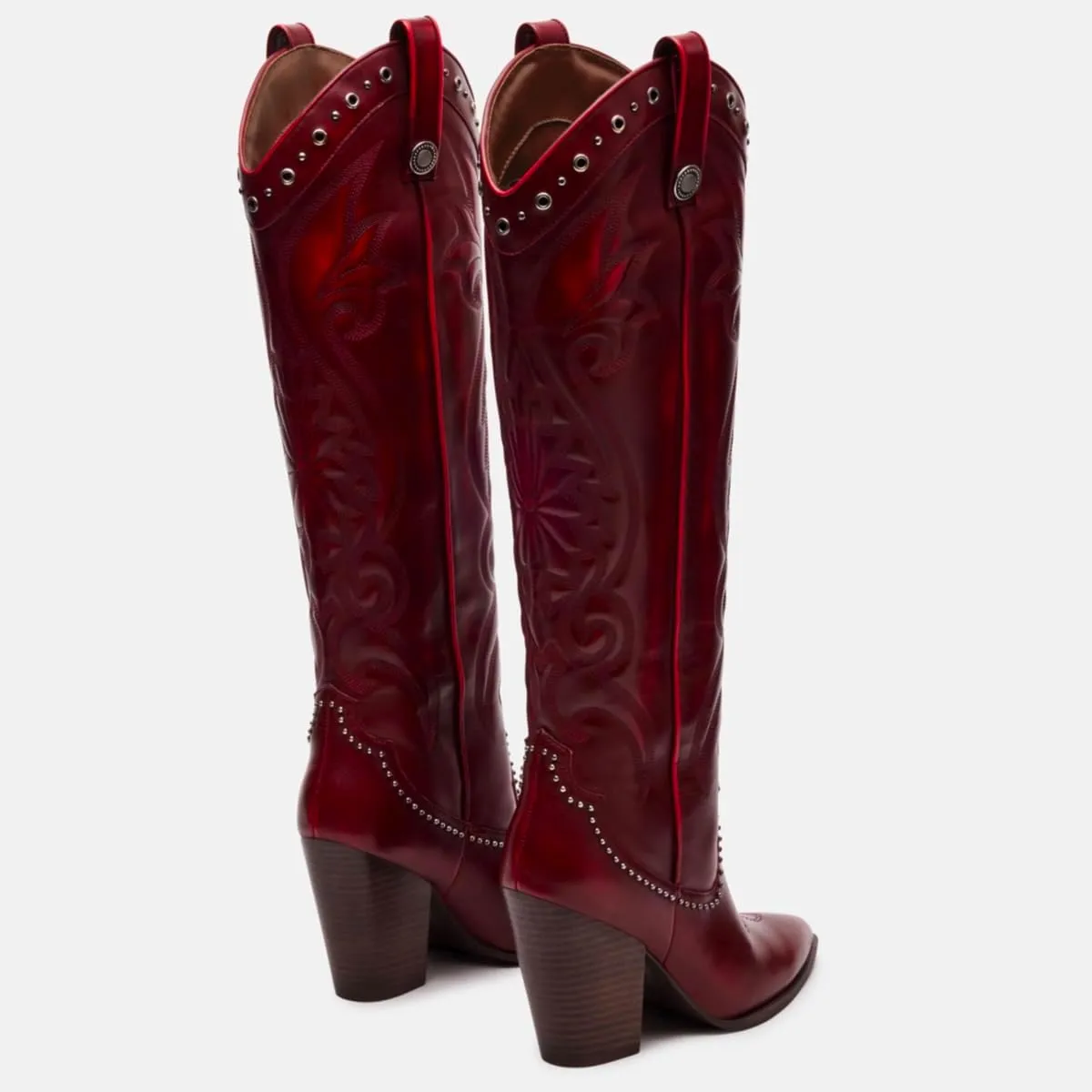 Vintage Embroidered Cowboy Boots Women Knee High Western Boots Suede High Chunky Stacked Heel Pointed Toe Tall Cowgirl Boots Satin Studded Combat Boot Pull On Fall Winter Dressy 4-11 M US