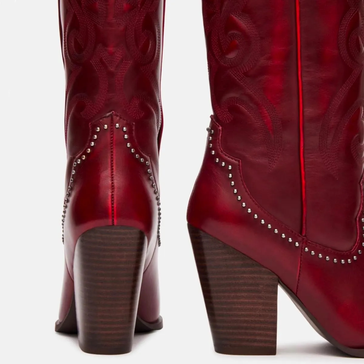 Vintage Embroidered Cowboy Boots Women Knee High Western Boots Suede High Chunky Stacked Heel Pointed Toe Tall Cowgirl Boots Satin Studded Combat Boot Pull On Fall Winter Dressy 4-11 M US