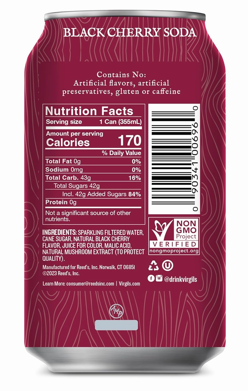 Virgil's Handcrafted Black Cherry Soda - Tang Bold Flavor - 12oz Cans, 24 Pack