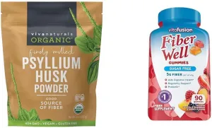 Viva Naturals 24 oz Organic Psyllium Husk Powder & Vitafusion 90 Count Sugar Free Fiber Gummies