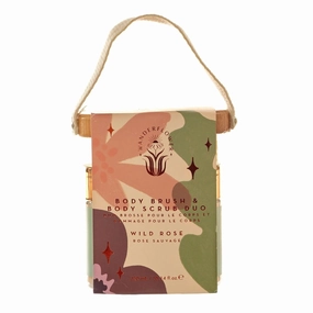 Wanderflower Exfoliating Body Brush & Luxurious Skin-Softening Body Scrub Duo Wild Rose - 10.14 fl.oz