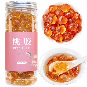 Wanhua Hall Dried Peach Gum Chinese Tao Jiao Natural Peach Resin 9.8oz Bouncy Texture Ideal for Desserts, Soups,Milk Tea 桃胶