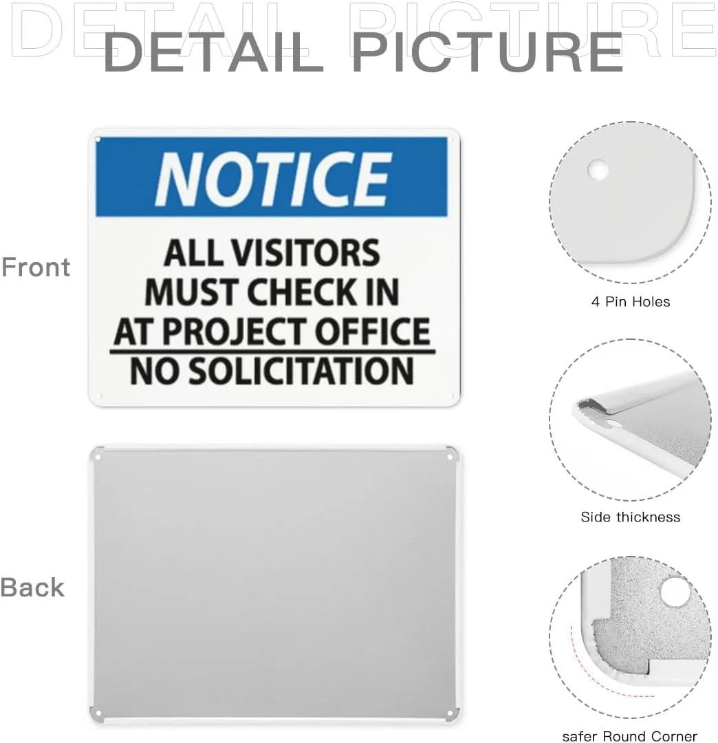 Warning Notice Traffic sign,NOTICE - All Visitors Check In, Aluminum Safety Danger Tin Road Sign Safety Signs For Workplace