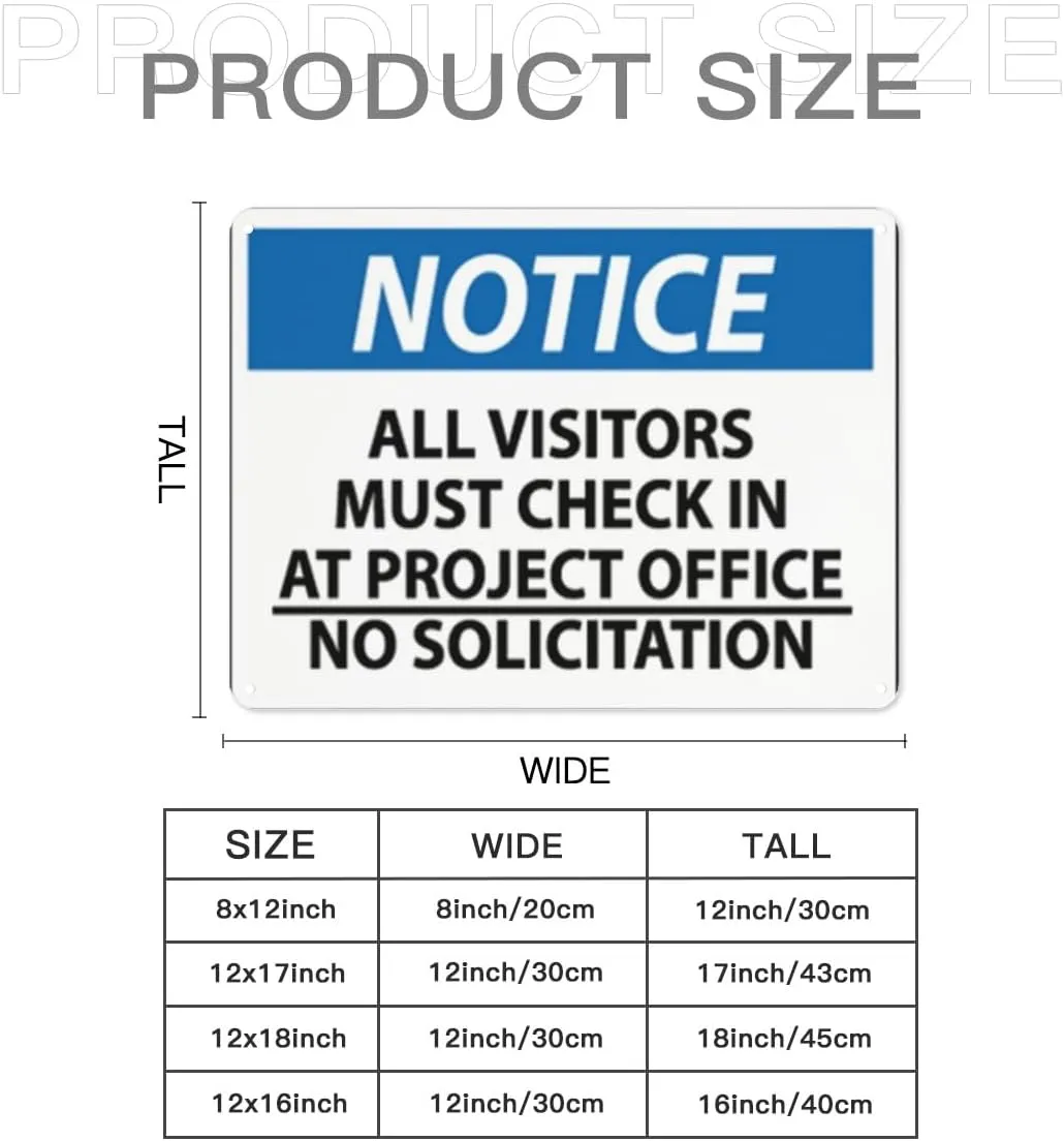 Warning Notice Traffic sign,NOTICE - All Visitors Check In, Aluminum Safety Danger Tin Road Sign Safety Signs For Workplace