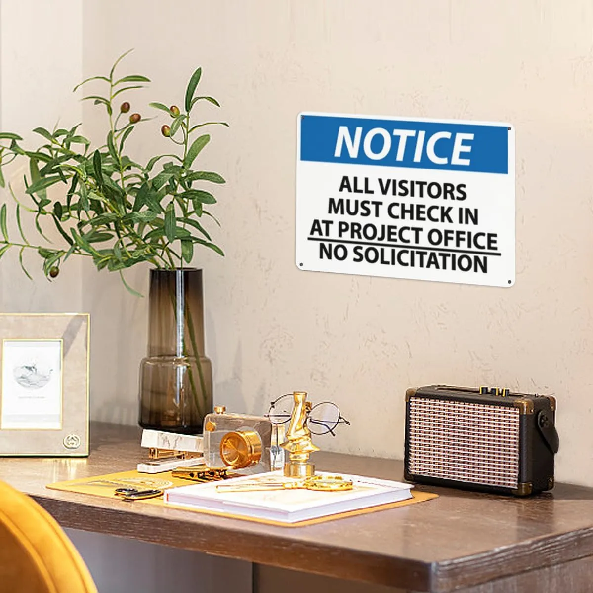 Warning Notice Traffic sign,NOTICE - All Visitors Check In, Aluminum Safety Danger Tin Road Sign Safety Signs For Workplace