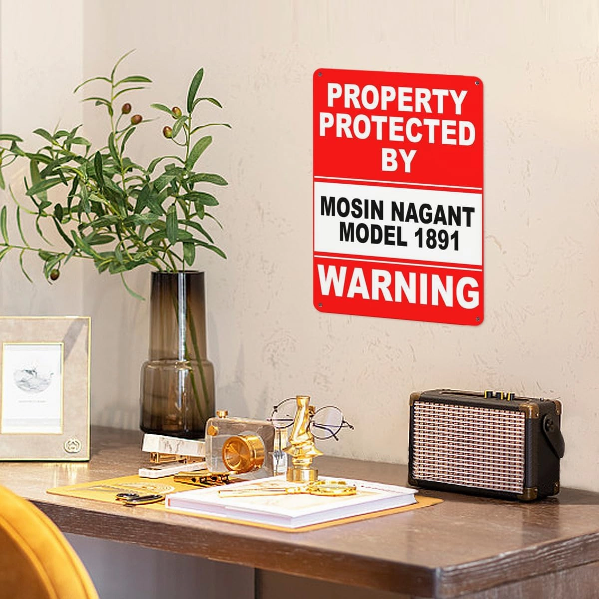 Warning Notice Traffic sign,Property Protected By Mosin Nagant Model 1891 Warning Sign,Aluminum Safety Danger Tin Road Safety Signs For Workplace