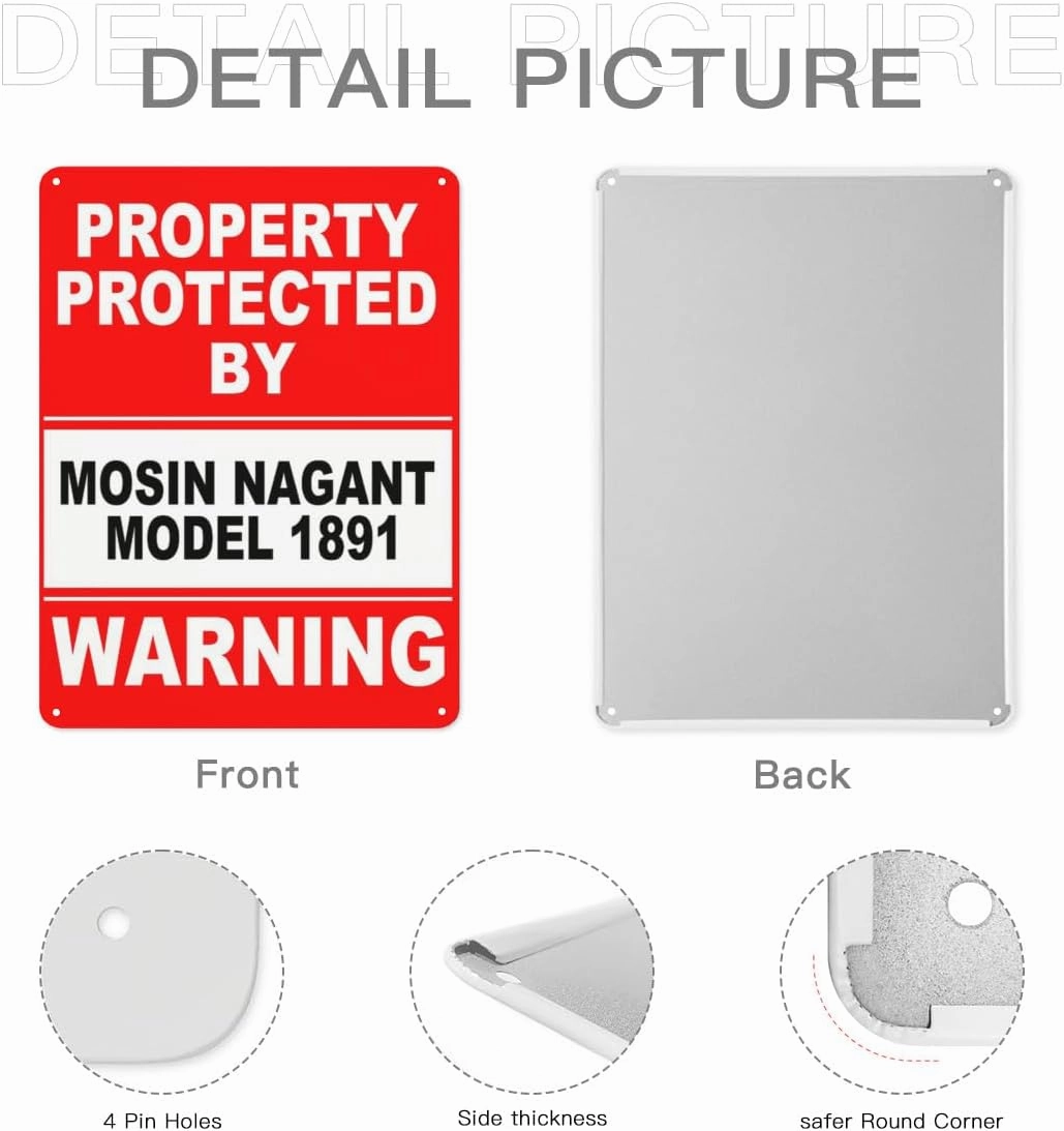 Warning Notice Traffic sign,Property Protected By Mosin Nagant Model 1891 Warning Sign,Aluminum Safety Danger Tin Road Safety Signs For Workplace