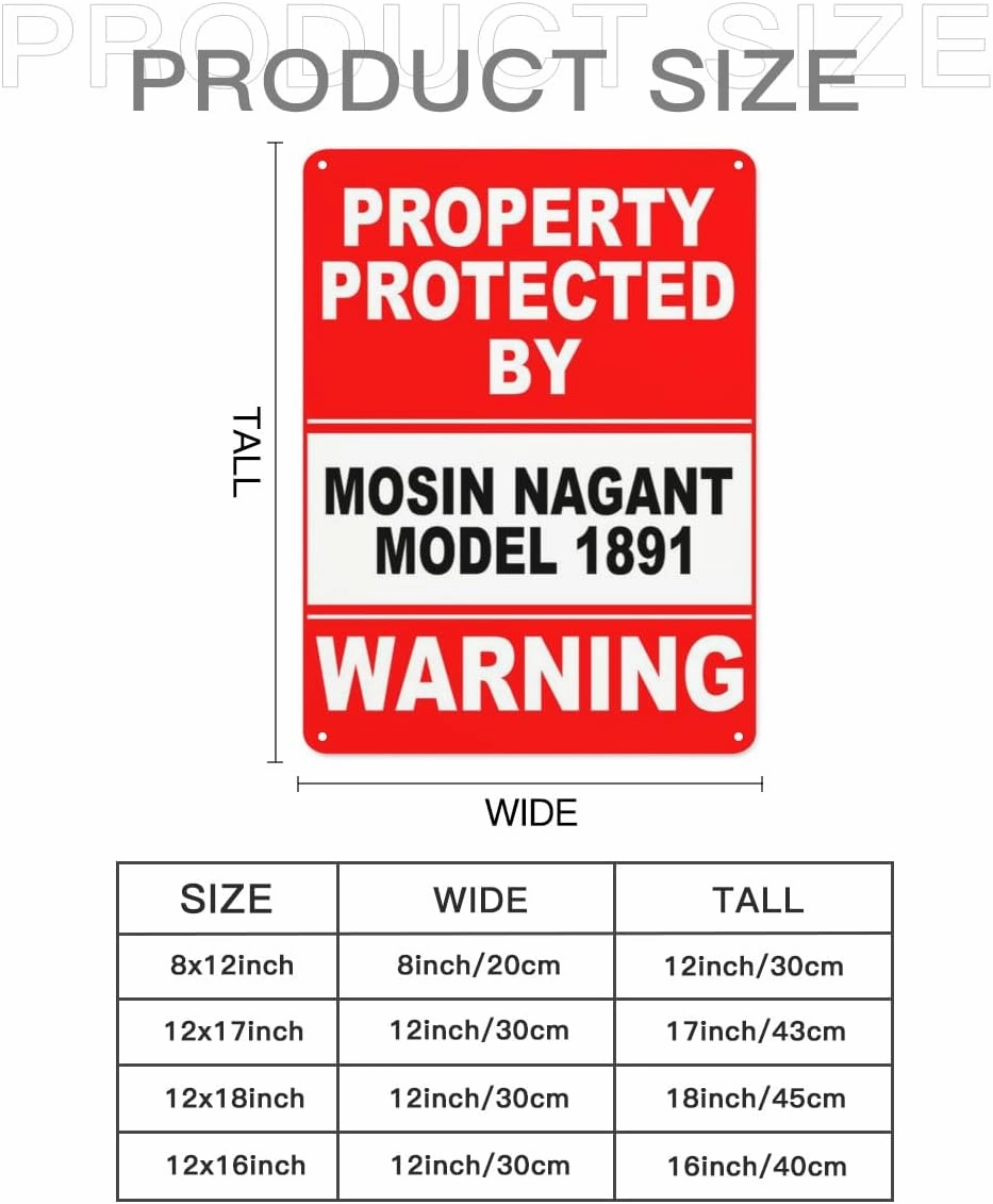 Warning Notice Traffic sign,Property Protected By Mosin Nagant Model 1891 Warning Sign,Aluminum Safety Danger Tin Road Safety Signs For Workplace