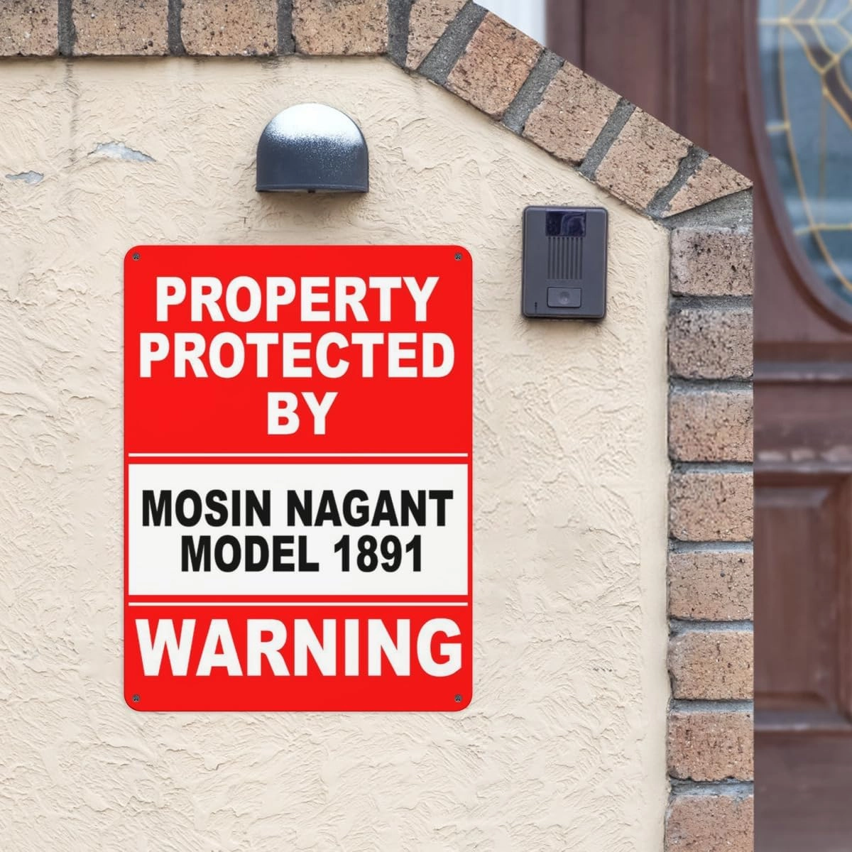 Warning Notice Traffic sign,Property Protected By Mosin Nagant Model 1891 Warning Sign,Aluminum Safety Danger Tin Road Safety Signs For Workplace