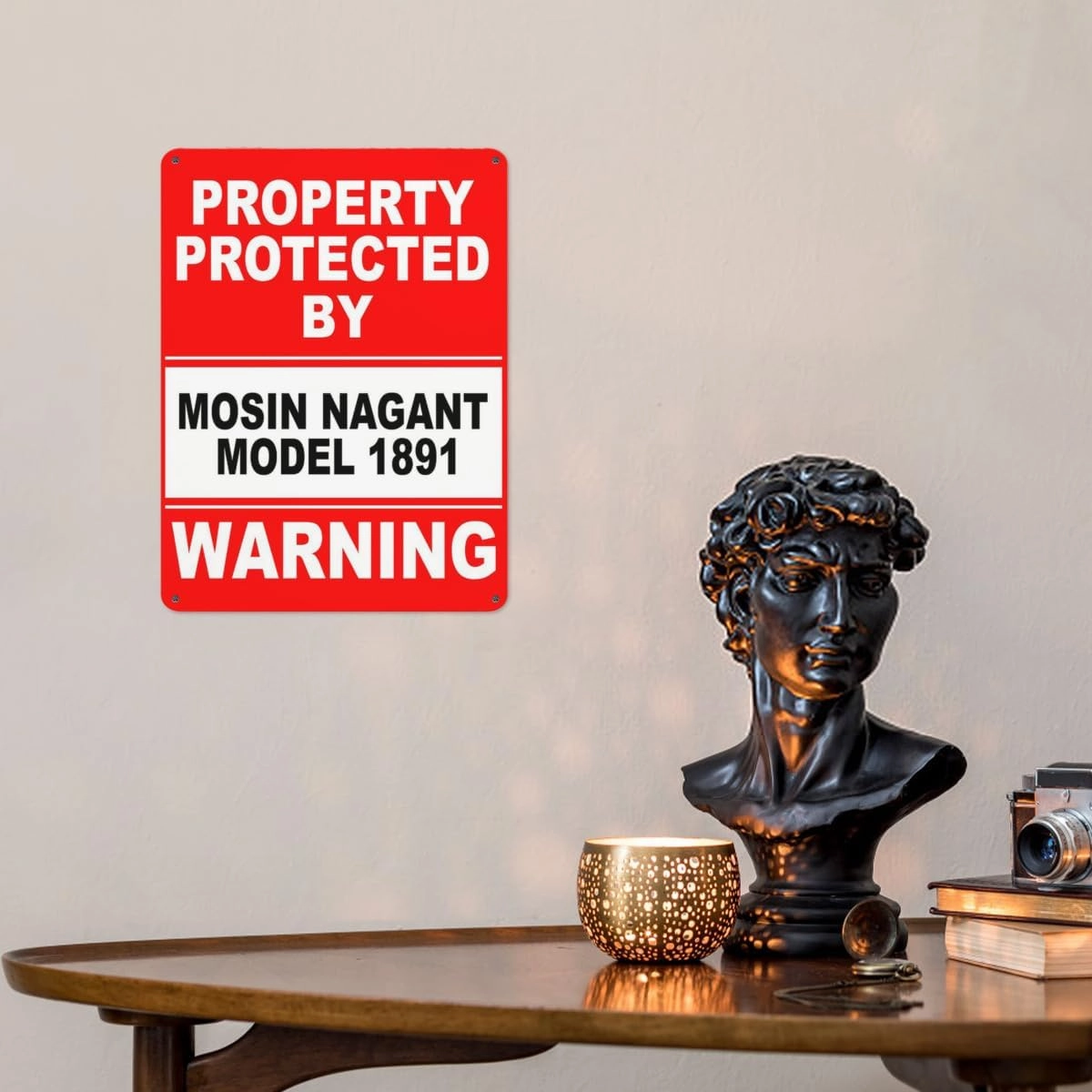 Warning Notice Traffic sign,Property Protected By Mosin Nagant Model 1891 Warning Sign,Aluminum Safety Danger Tin Road Safety Signs For Workplace