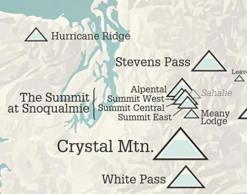 Washington Ski Resorts Map 11x14 Print (Beige & Opal Blue)