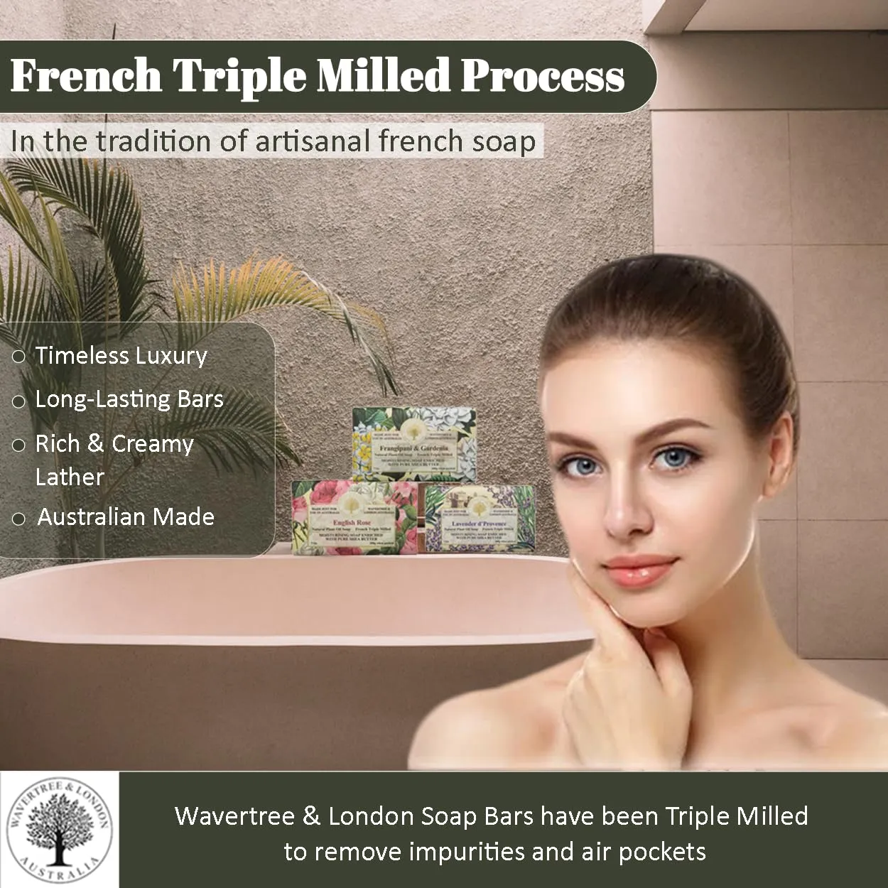 Wavertree & London Trio Gift Box (3 Bars) - 7oz Lavender, English Rose, Frangipani Gardenia Scented Moisturizing Triple Milled Natural Soap Bars - Pure Plant Oil Soap Bars for All Skin Types