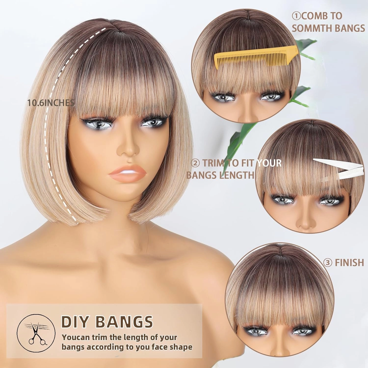 WERD Blonde Bob Wig with Bangs Short Dirty Blonde Wigs for Women Heat-Resistant Synthetic Ombre Blonde Short Wig for Cosplay Daily Use