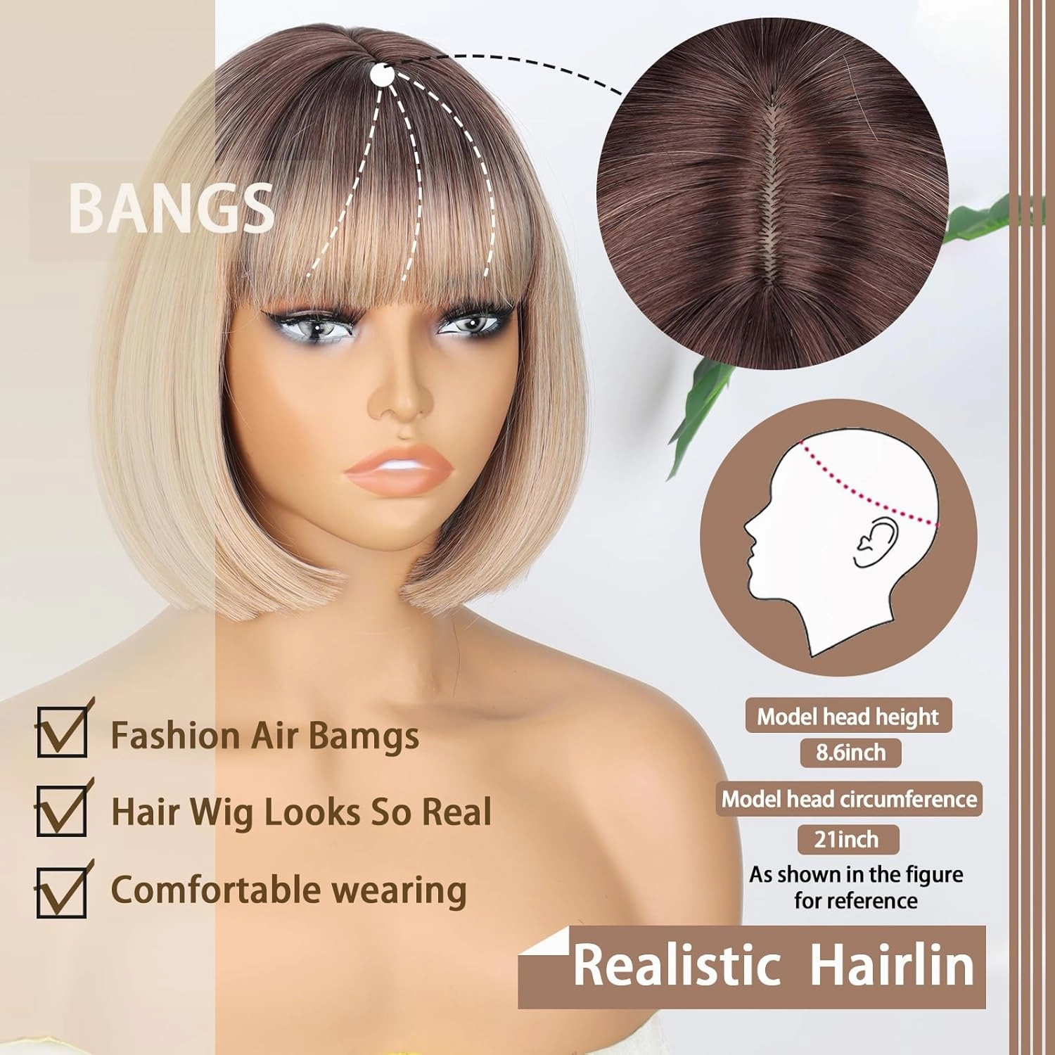 WERD Blonde Bob Wig with Bangs Short Dirty Blonde Wigs for Women Heat-Resistant Synthetic Ombre Blonde Short Wig for Cosplay Daily Use