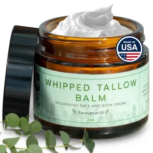 Whipped Tallow Balm (Eucalyptus), Organic Body Butter Cream, Grass Fed Beef Tallow for Skin Moisturizer, All Natural Lotion, 2 oz