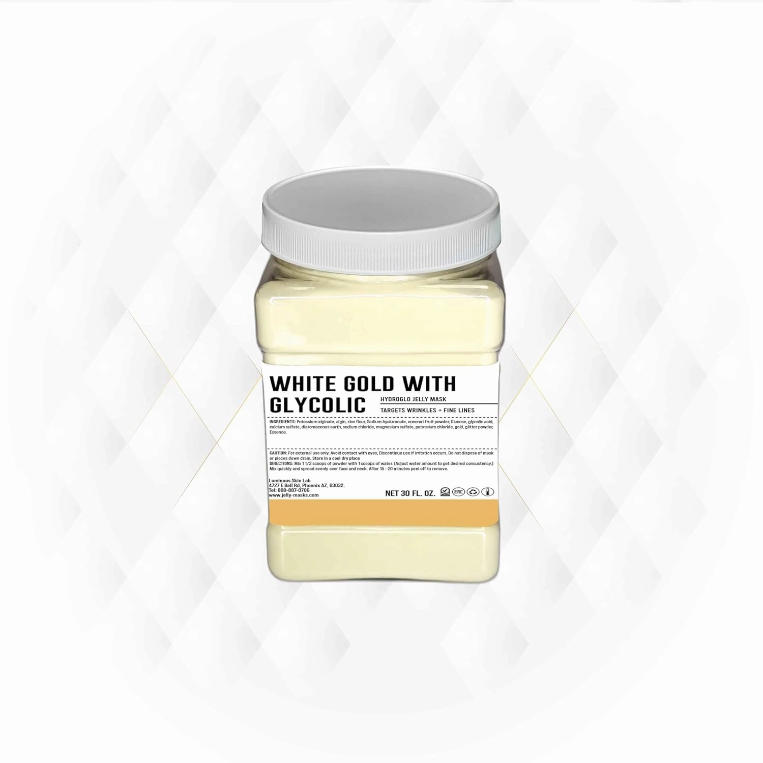 White Gold with Glycolic Jelly Mask - Professional Spa-Grade Peel-Off Facial Treatment | Natural Herbal Extracts, Hyaluronic Acid | Paraben-Free | Transformative Skincare for All Skin Types | 30 Fl Oz