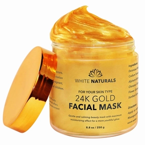 White Naturals Golden Glow Trio: 24K Gold Facial Mask, Vitamin C Brightening Serum & Organic Gentle Makeup Remover for Radiant, Rejuvenated Skin