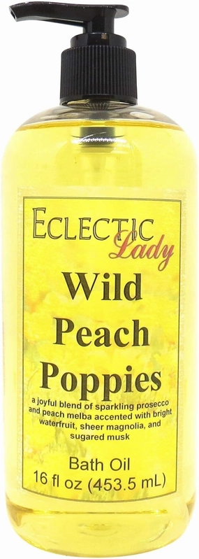 Wild Peach Poppies Bath Oil by Eclectic Lady - Scented Bath Oil - Relaxing & Moisturizing Bathing Oil - Fragrance Body Oil for Dry & Rough Sensitive Skin - Body Daily Nourishing Shower Oil (16 oz)