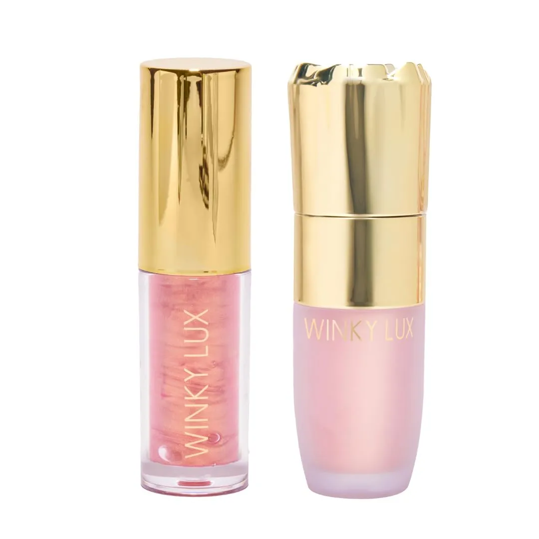 Winky Lux Pink Opal Lip Oil & Pink Opal Liquid Highlighter Duo – Hydrating& Nourishing Lip Care, Infused with Ceramides & Jojoba Oil, Subtle Vanilla Scent, Vegan & Cruelty-Free