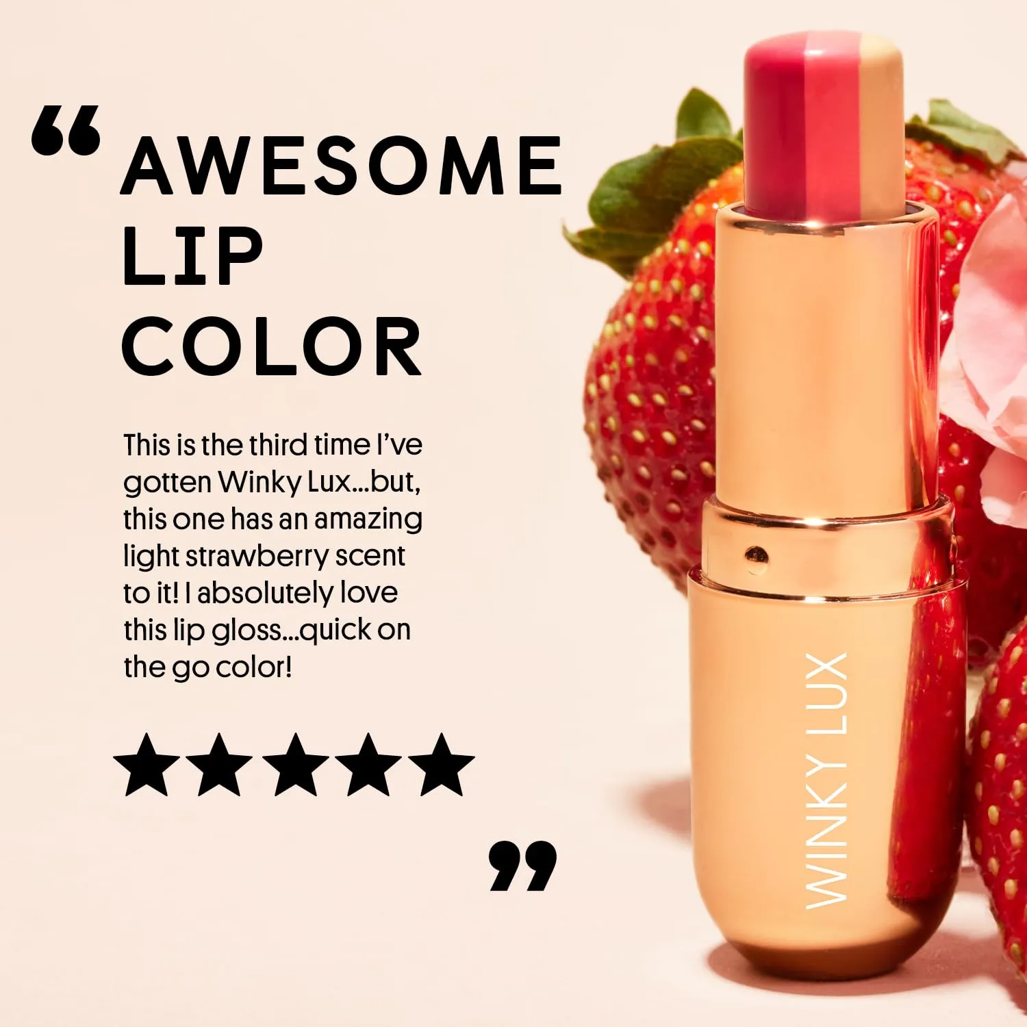 Winky Lux Strawberry Rose Lip Balm for Soft & Juicy Sweet Lips - Tri-Colored Tinted,Hydrating,Vegan & Cruelty-Free