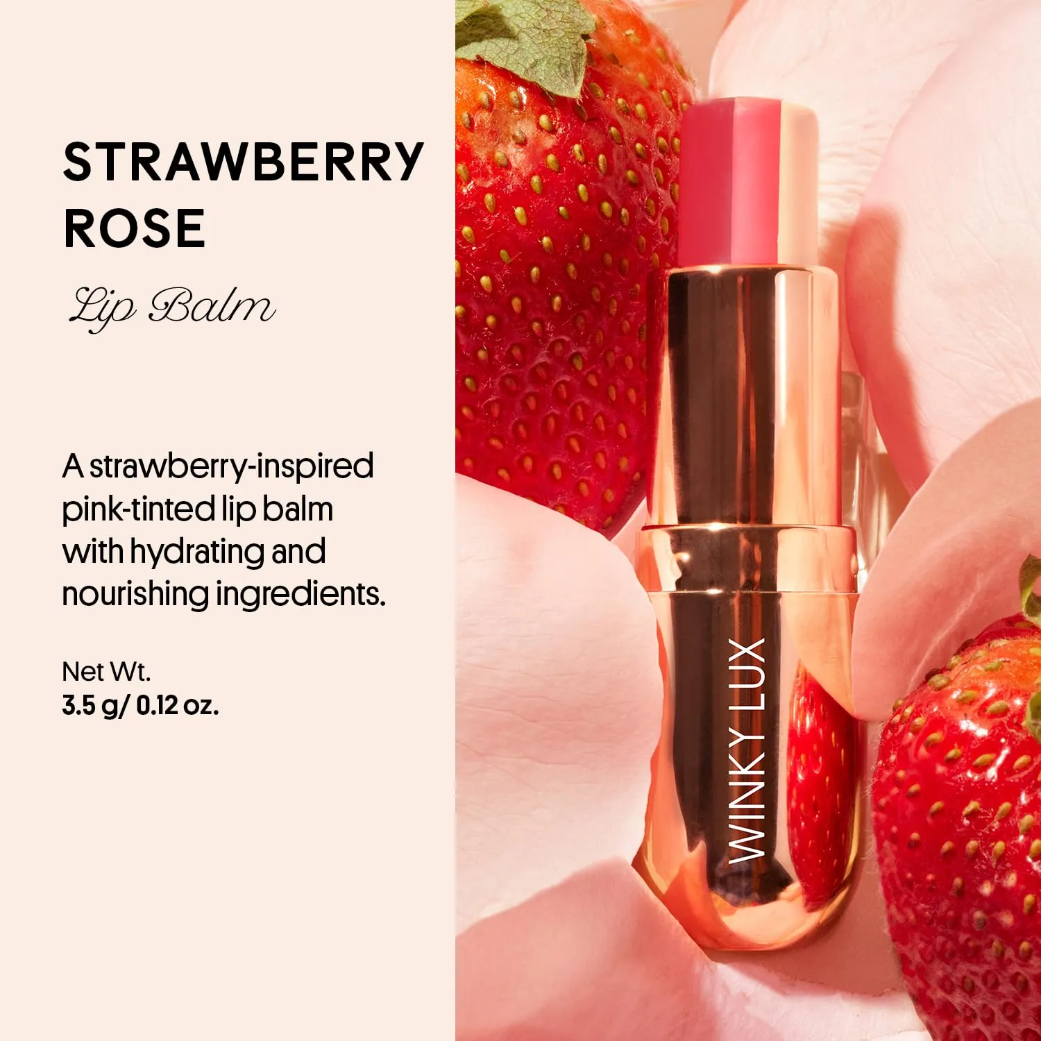 Winky Lux Strawberry Rose Lip Balm for Soft & Juicy Sweet Lips - Tri-Colored Tinted,Hydrating,Vegan & Cruelty-Free