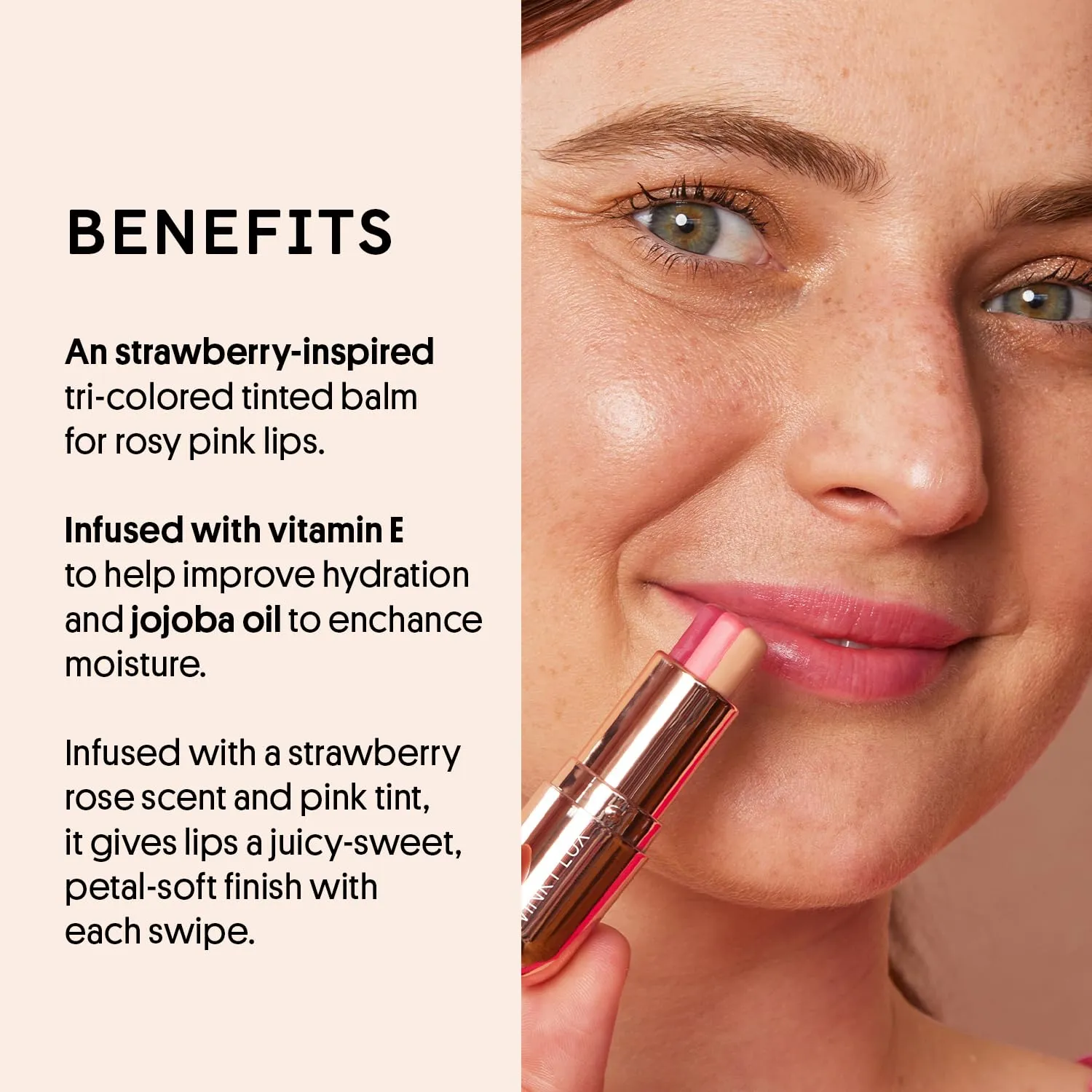 Winky Lux Strawberry Rose Lip Balm for Soft & Juicy Sweet Lips - Tri-Colored Tinted,Hydrating,Vegan & Cruelty-Free