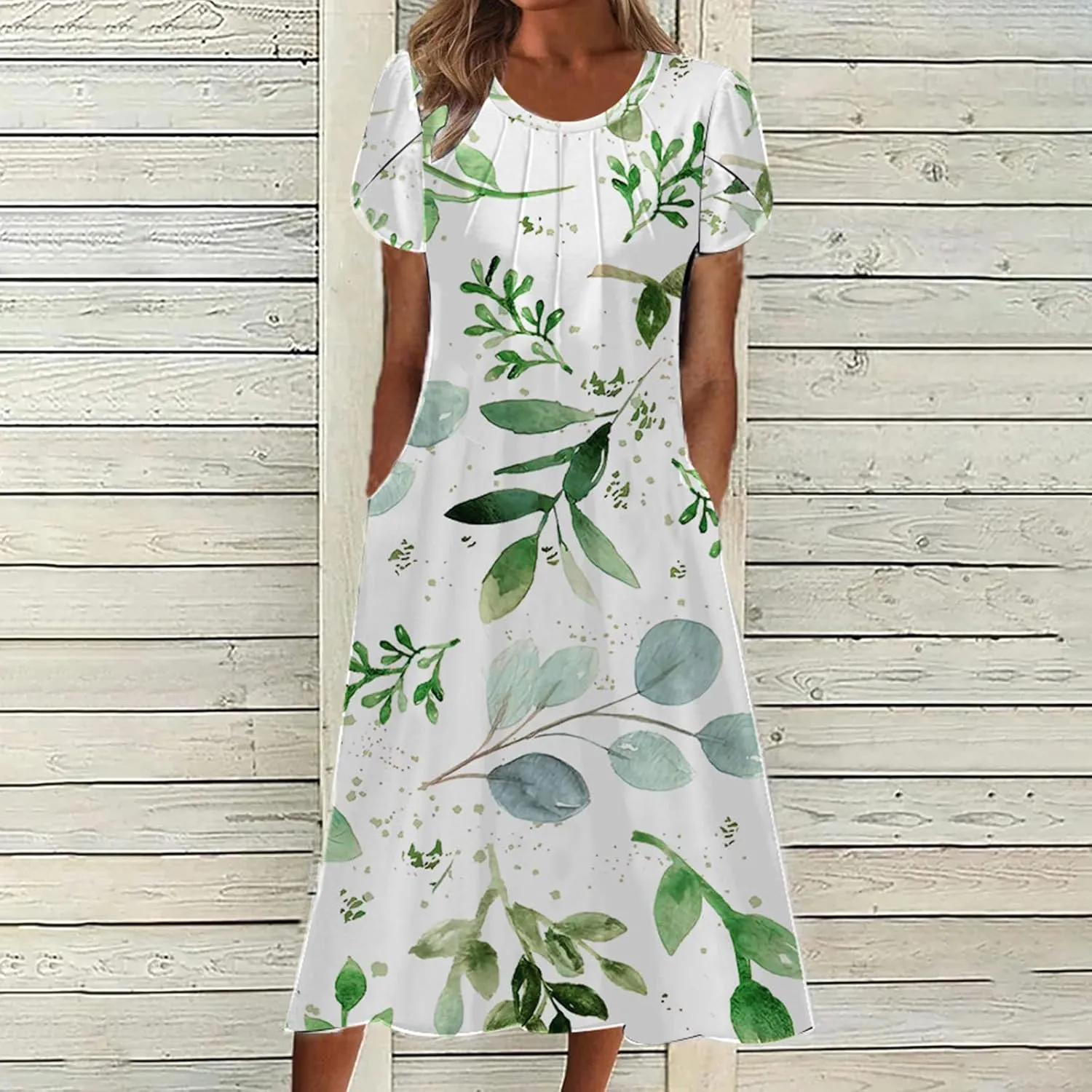 Women Boho Floral Print Dress Petal Sleeves Flowy Dresses Casual Summer Midi Dress Beach Vacation Clothing 2024