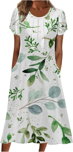 Women Boho Floral Print Dress Petal Sleeves Flowy Dresses Casual Summer Midi Dress Beach Vacation Clothing 2024