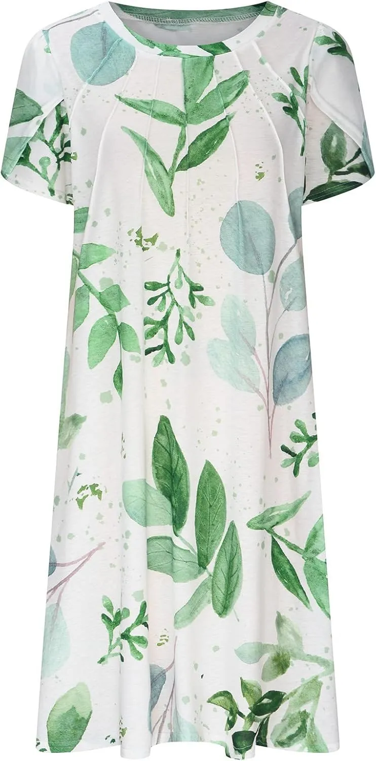 Women Boho Floral Print Dress Petal Sleeves Flowy Dresses Casual Summer Midi Dress Beach Vacation Clothing 2024