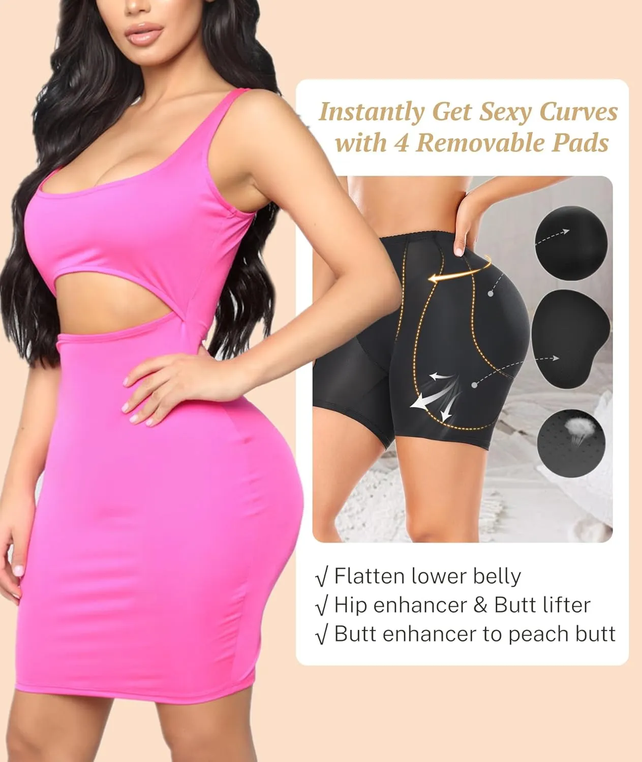 Women Hip Padded Shapewear Booty Lifter Butt Enhancer Removable 4 Thicker Pads Control Panty for Bigger Butt