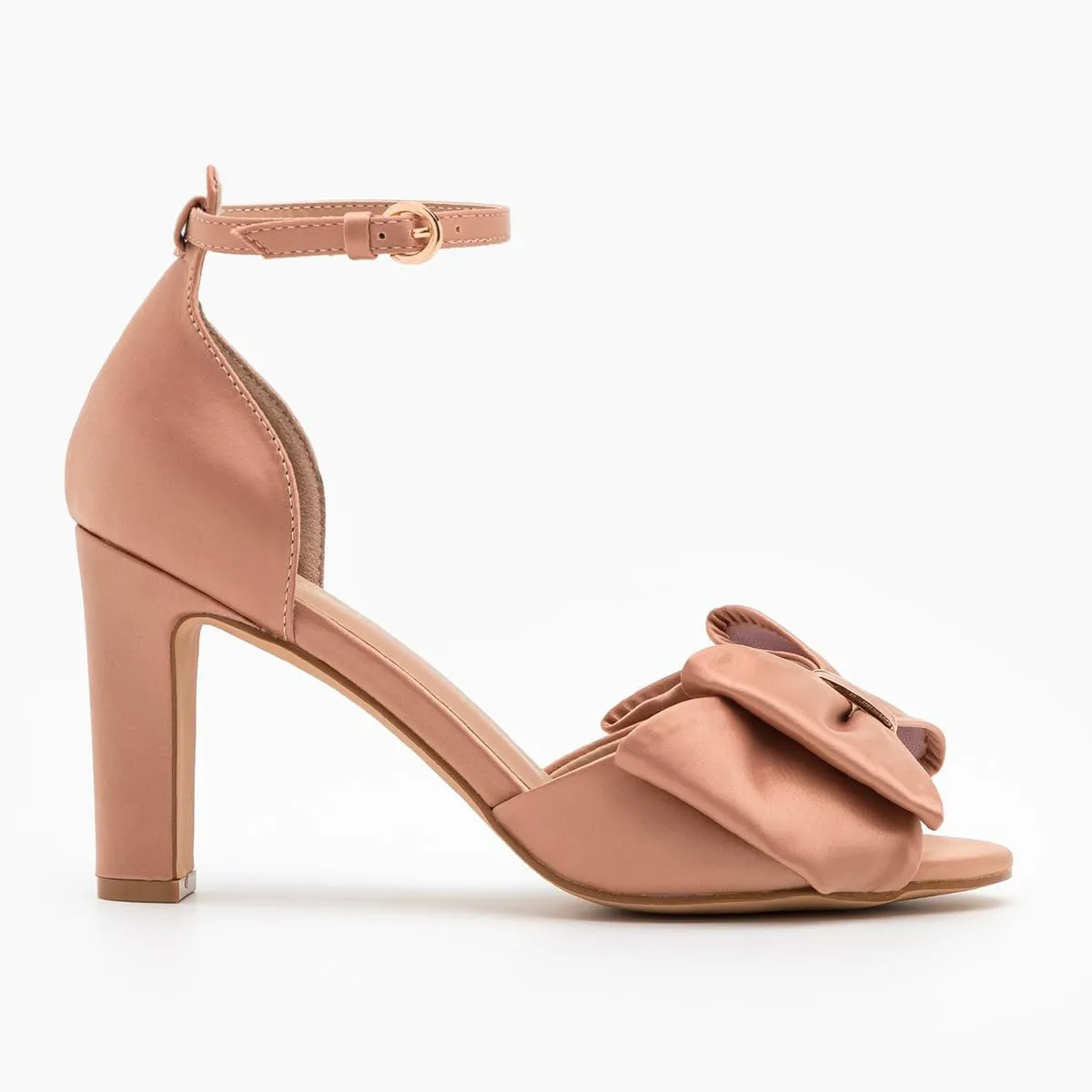 Women Satin Heeled Sandals with Bows Open Round Toe 3 Inch Chunky Block High Heels Dress Sandals Buckled Ankle Strap Peep Toe Vintage Dressy Bridal Wedding Party Office Summer Shoe 4-11 M US