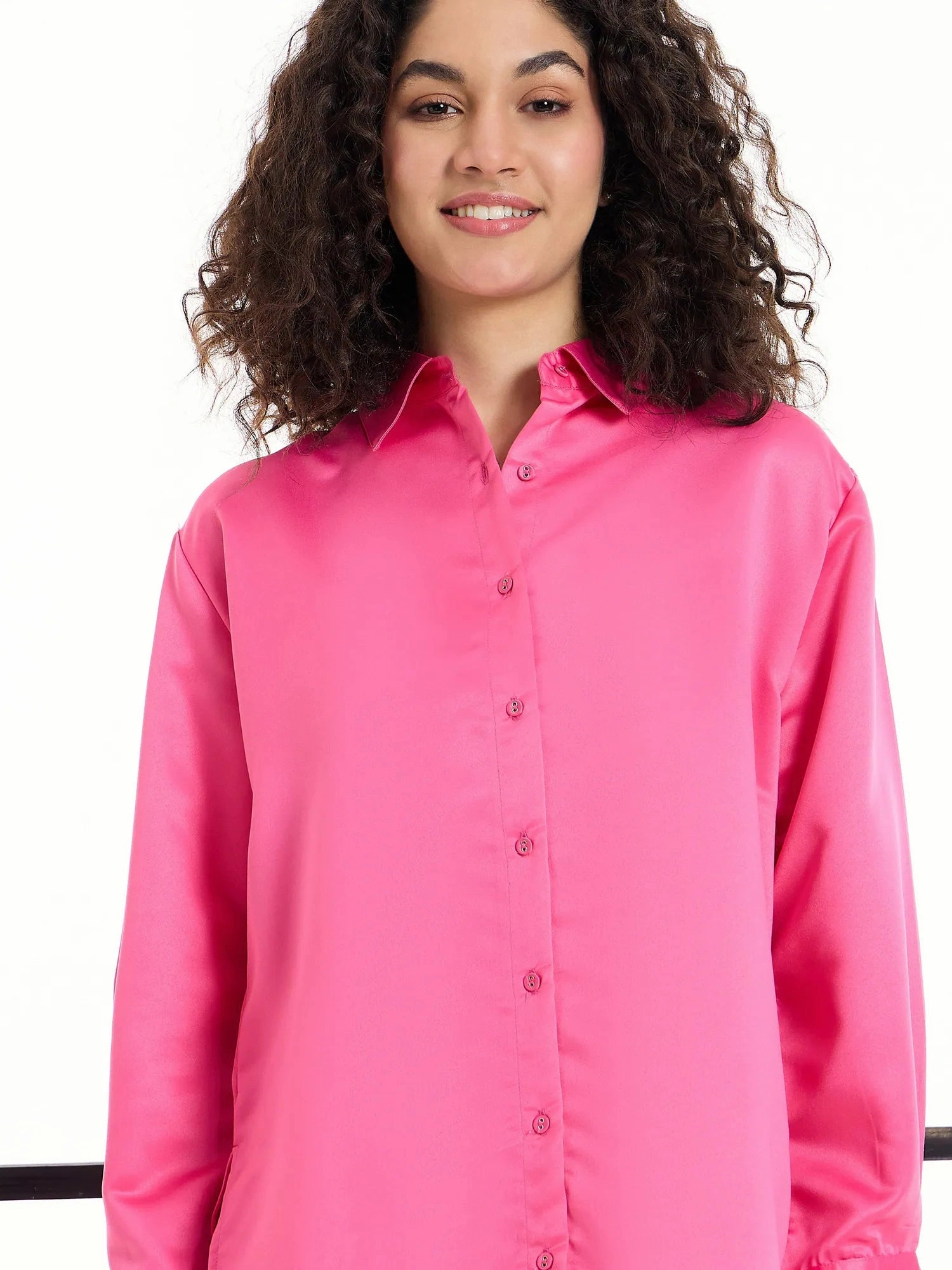 Women Fuchsia Satin Lounge Shirt With Pants-SFSETS96008