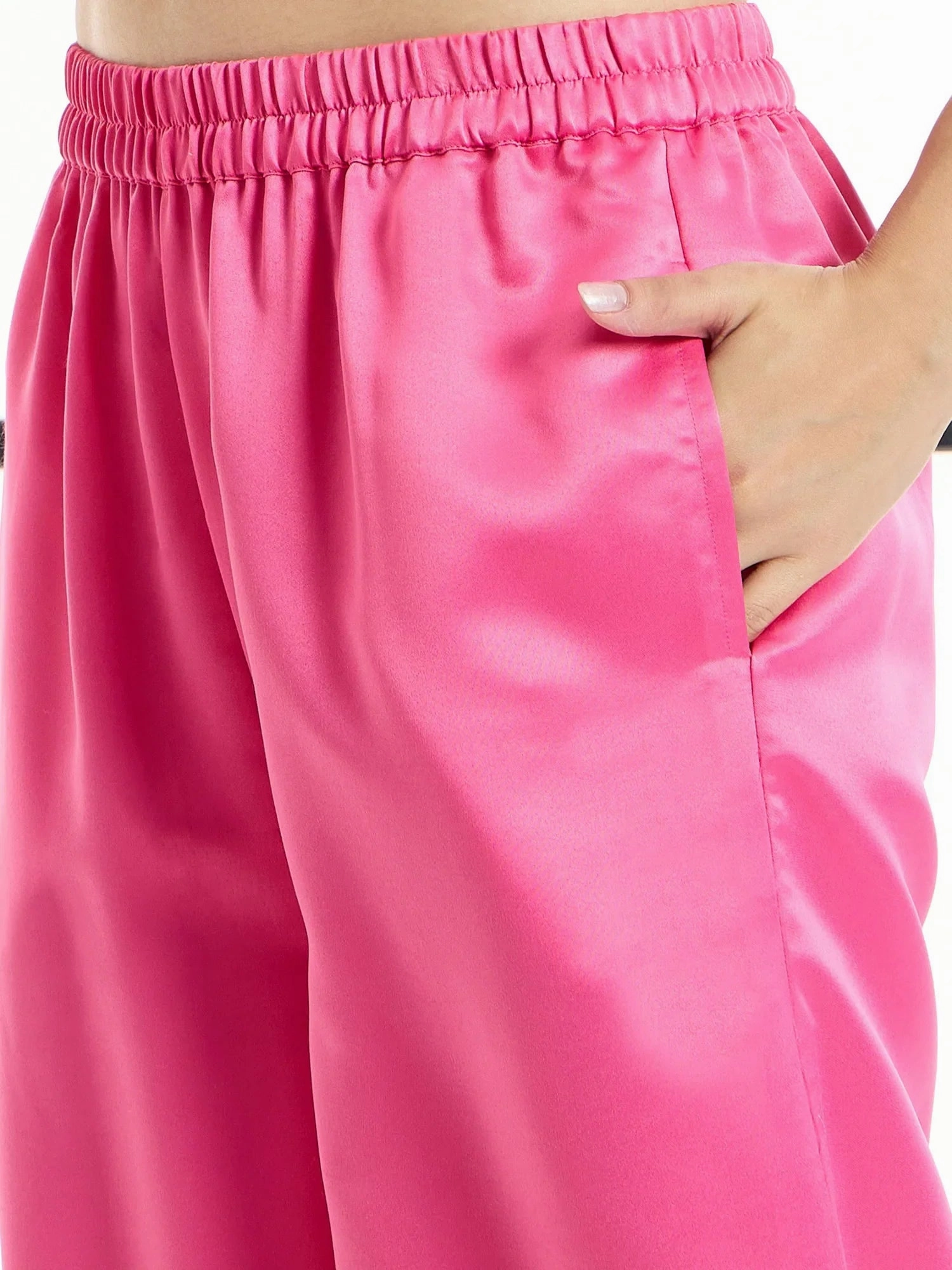 Women Fuchsia Satin Lounge Shirt With Pants-SFSETS96008