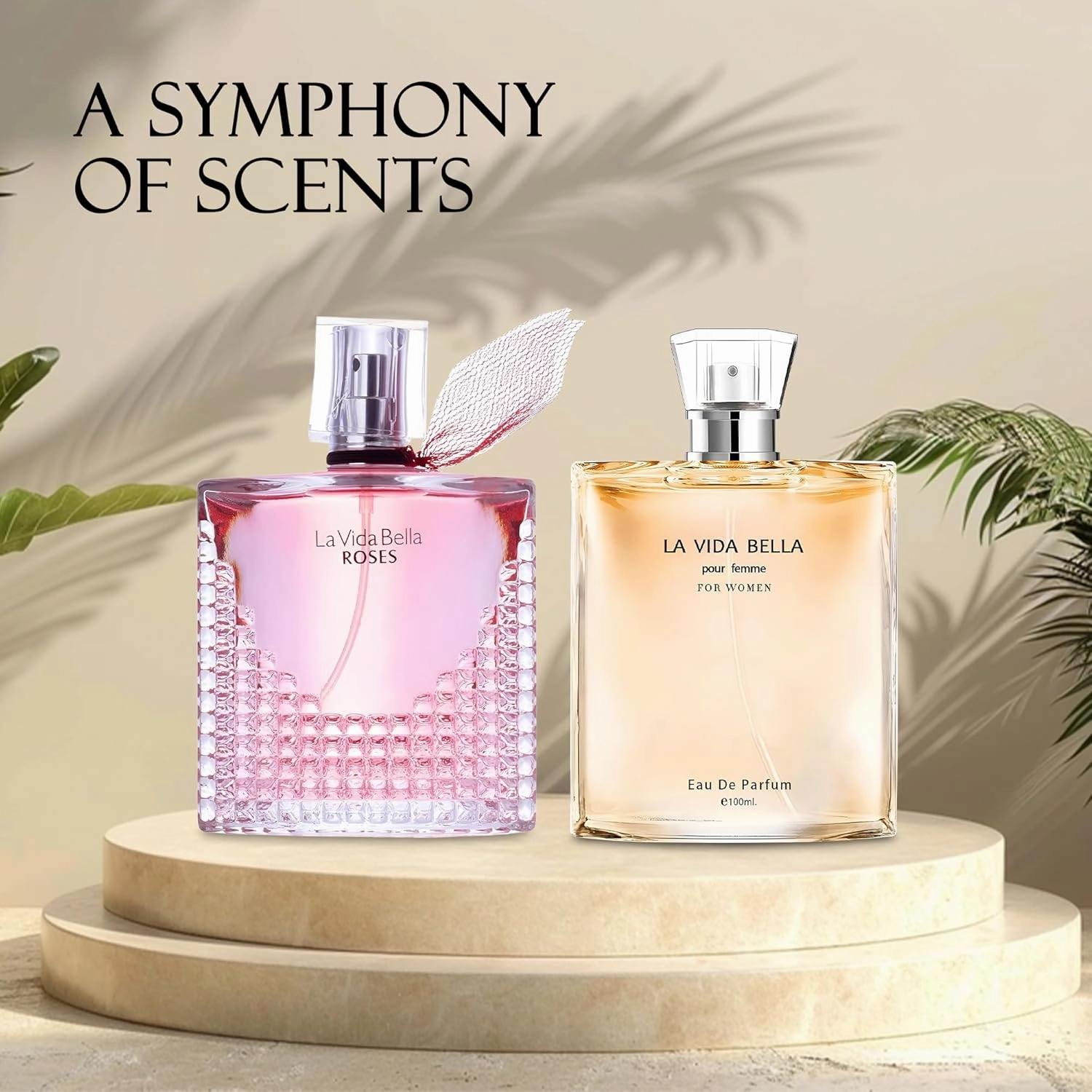 Women Perfume 2PCS Combo La Vida Bella&La Vida Bella Rose Eau De Parfum Long Lasting Fragrance 3.4 Fl Oz Spray Each for Daily Used