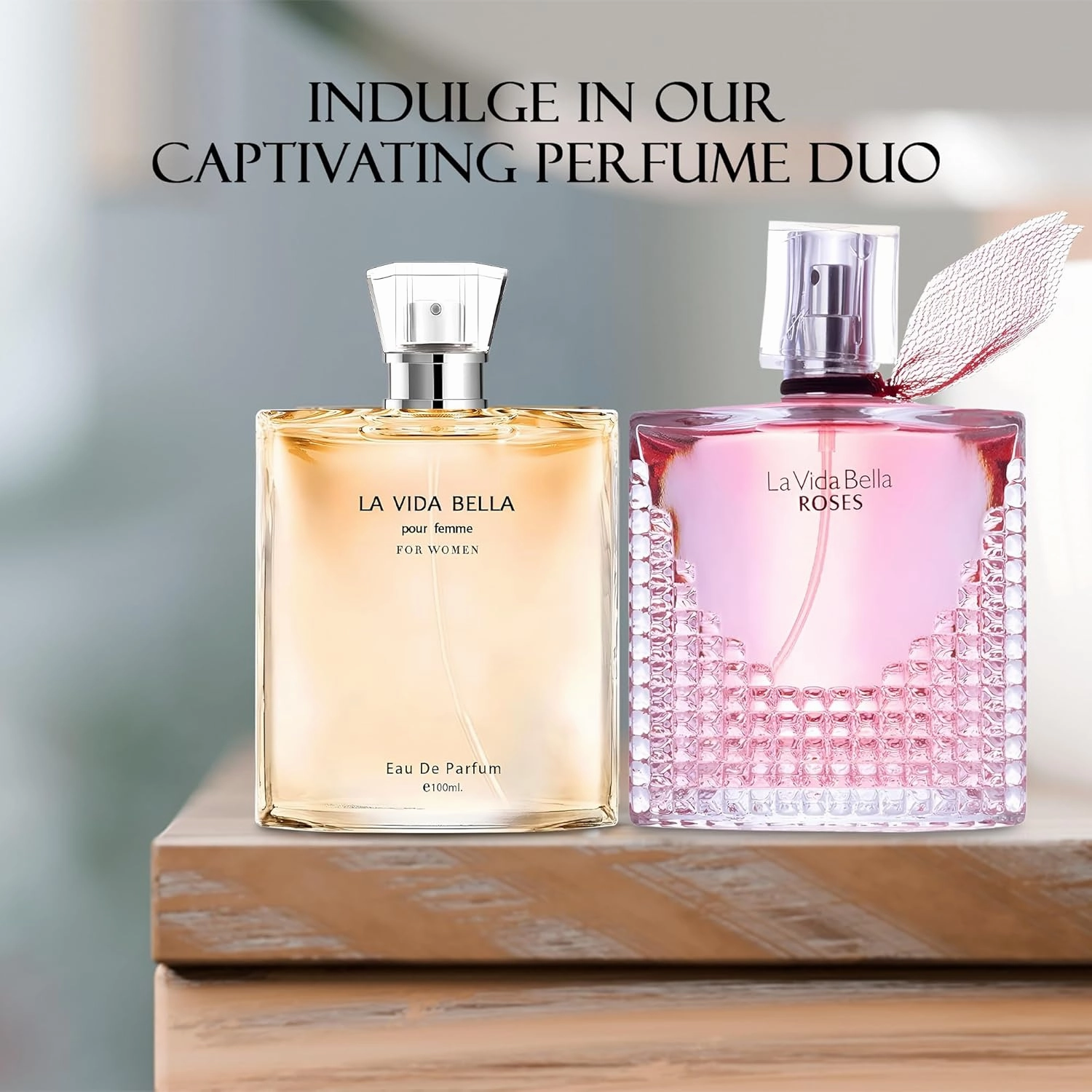 Women Perfume 2PCS Combo La Vida Bella&La Vida Bella Rose Eau De Parfum Long Lasting Fragrance 3.4 Fl Oz Spray Each for Daily Used