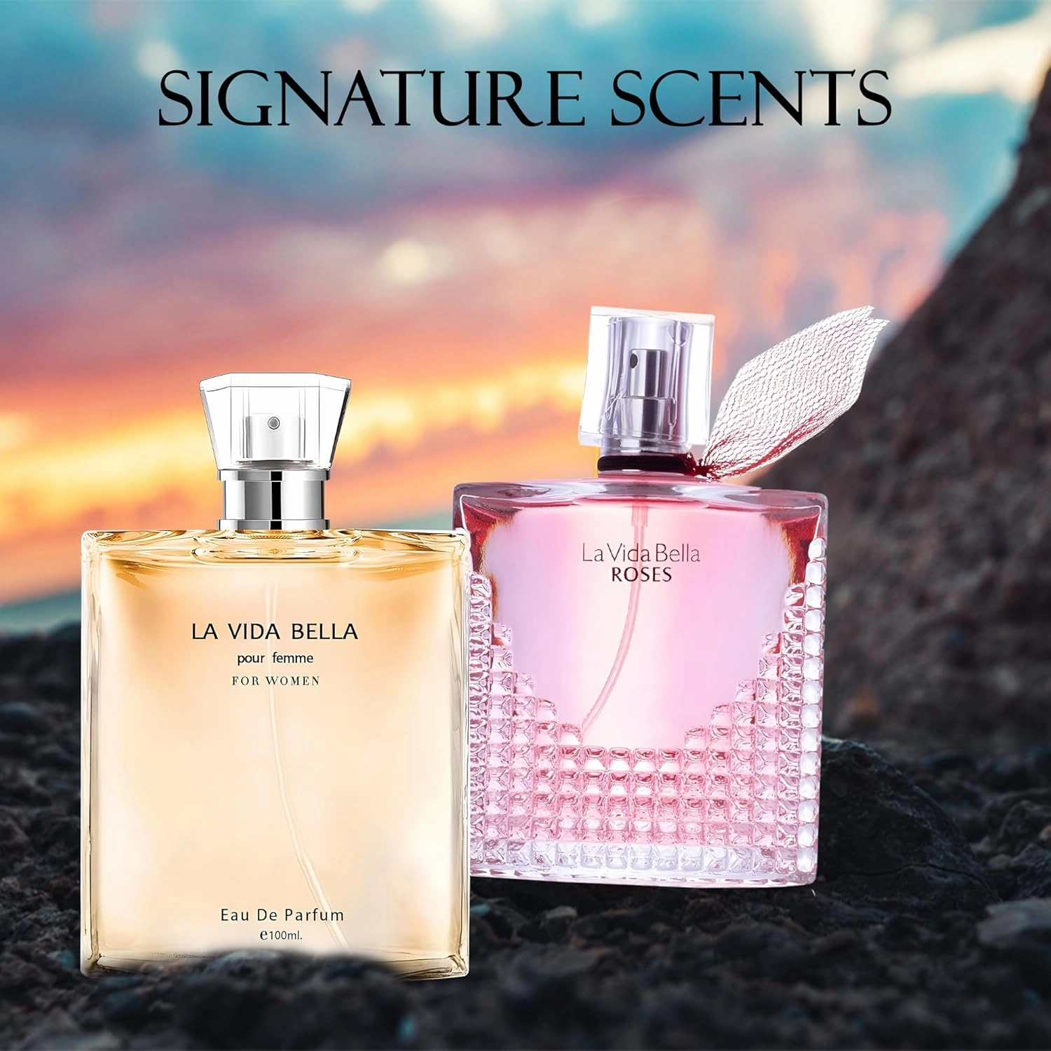 Women Perfume 2PCS Combo La Vida Bella&La Vida Bella Rose Eau De Parfum Long Lasting Fragrance 3.4 Fl Oz Spray Each for Daily Used