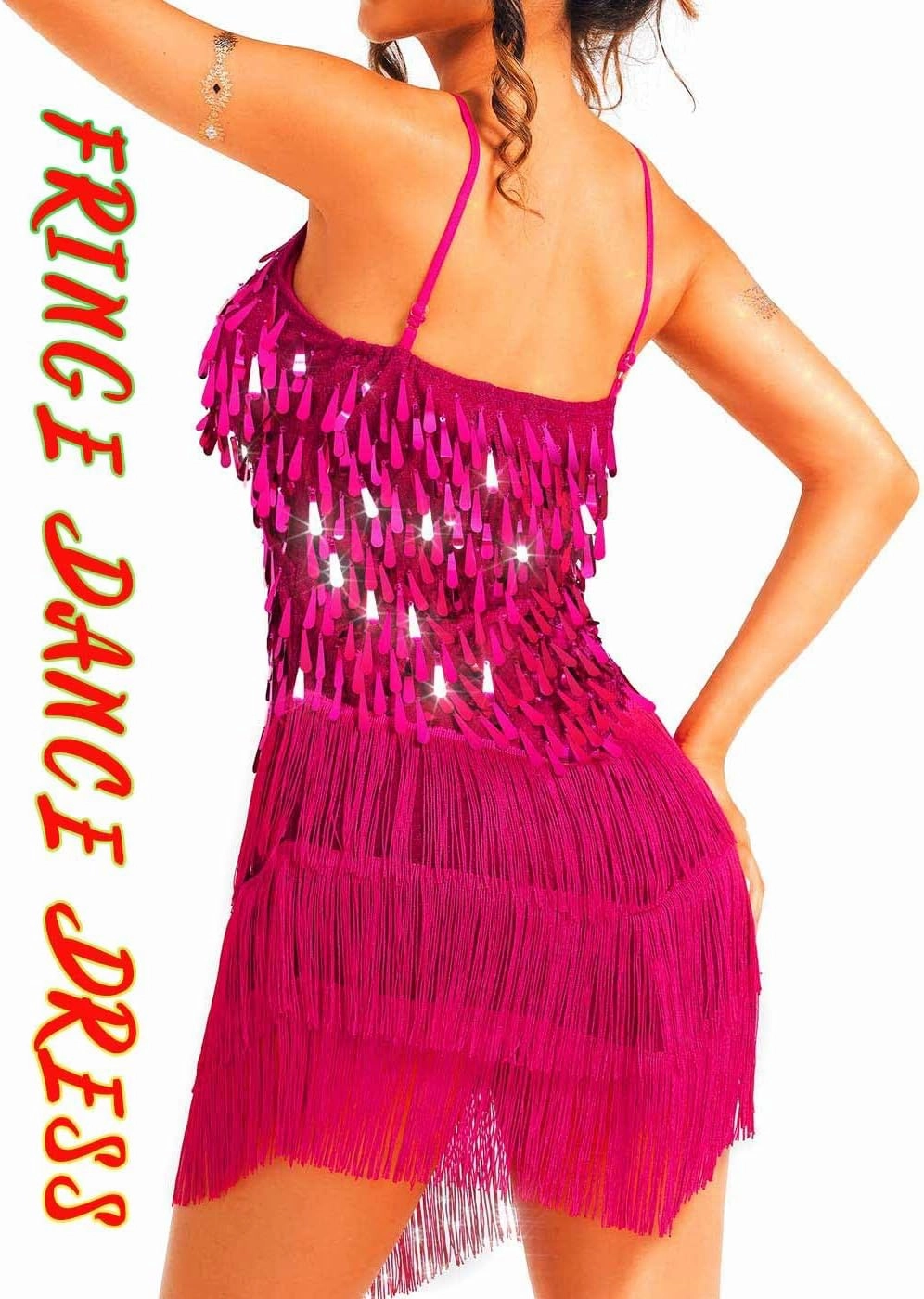 Women's Sequin Tassel Dress Latin Dance Dresses Sparkly Fringe Cocktail Costume