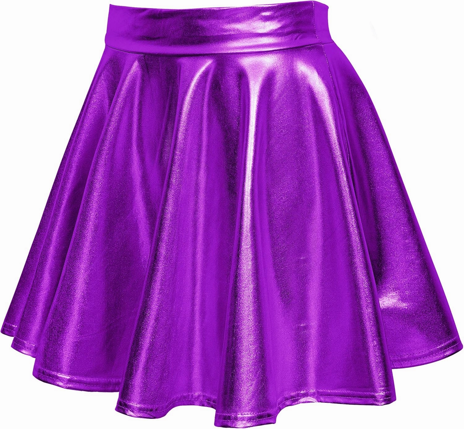 Women's Shiny Metallic Wet Look Stretchy Flared Mini Skater Skirt